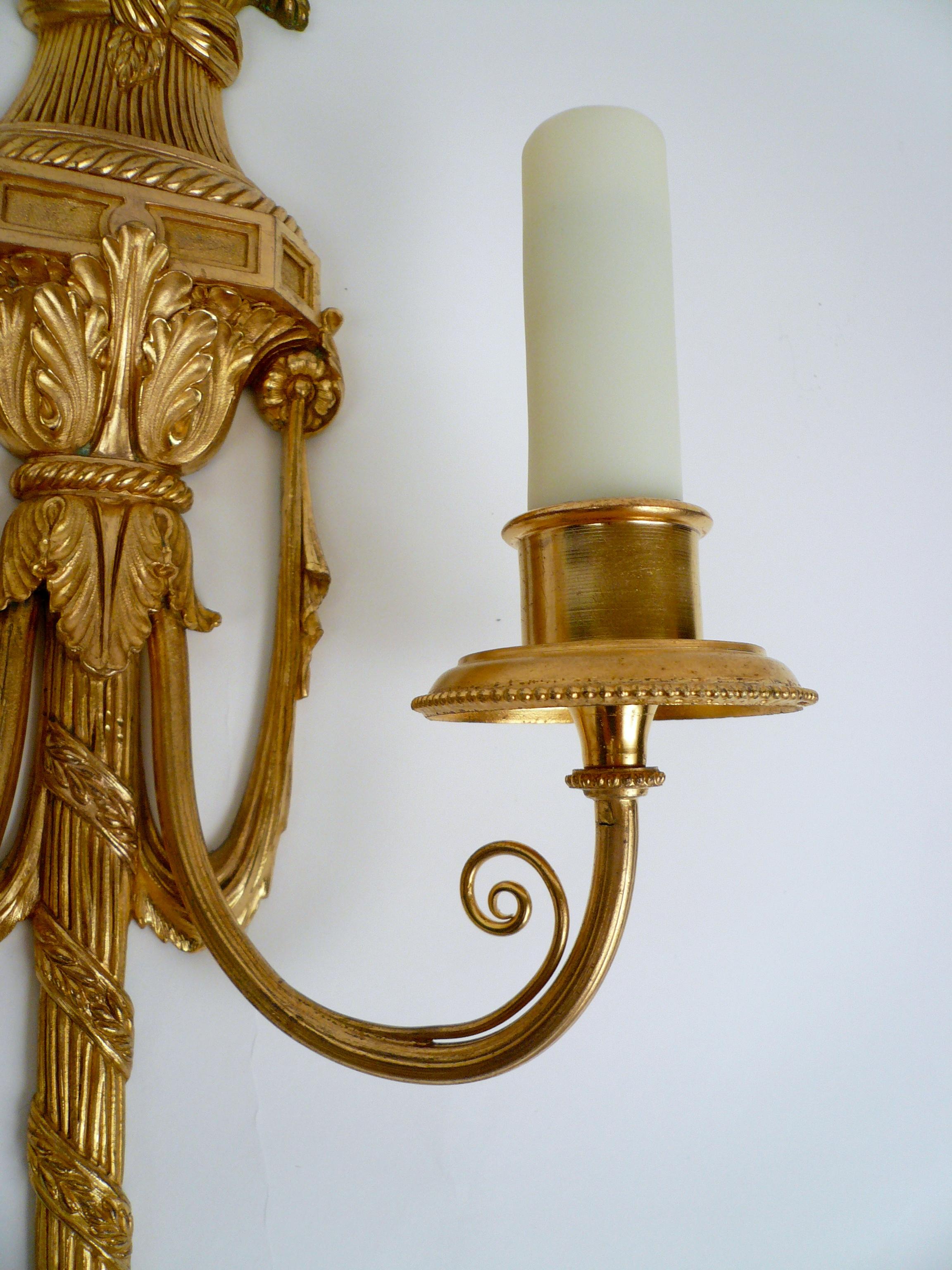Pair Gilt Bronze Federal Style Neo-Classical Sconces by E. F. Caldwell For Sale 2