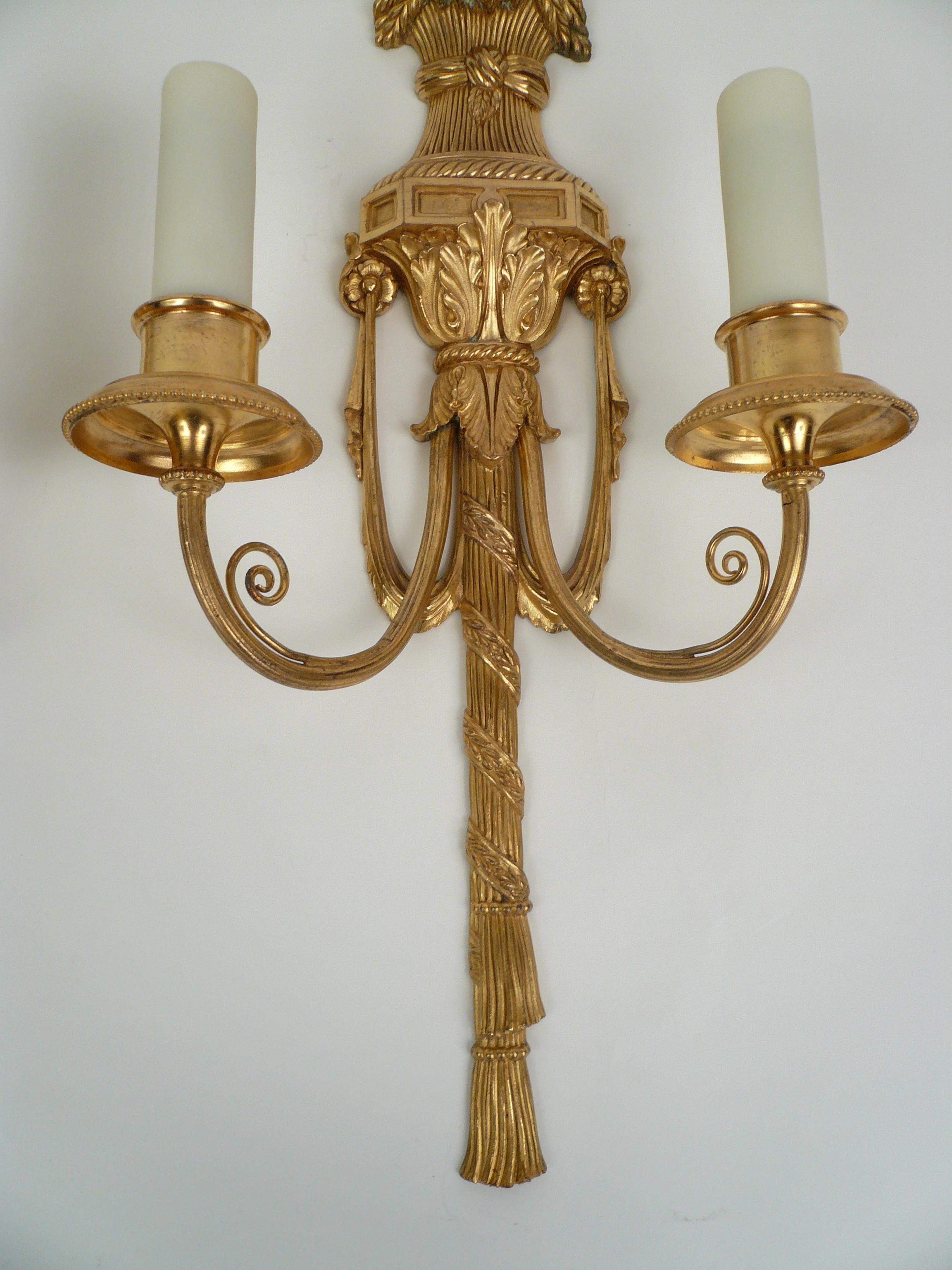 Pair Gilt Bronze Federal Style Neo-Classical Sconces by E. F. Caldwell For Sale 3