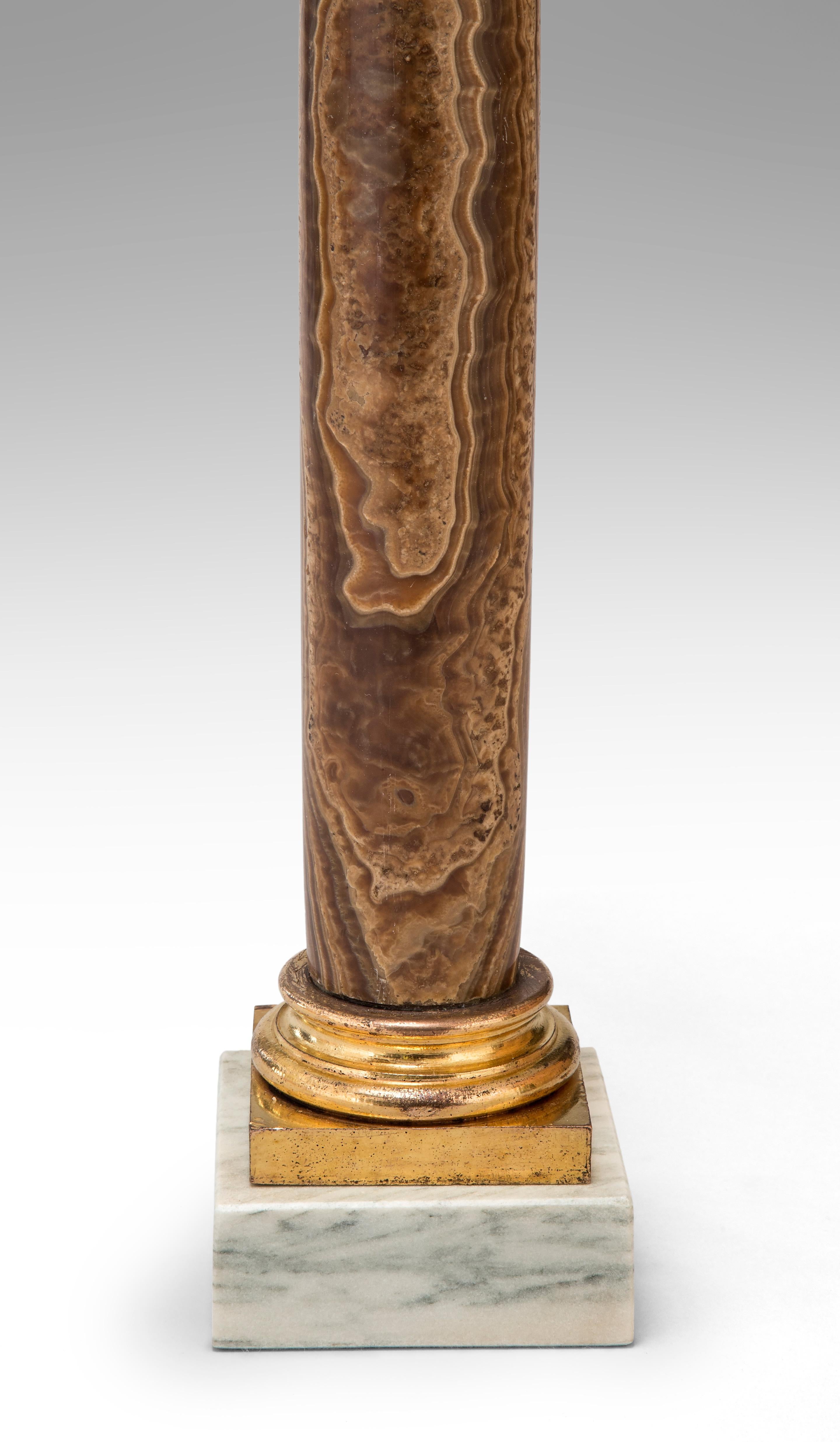 Neoclassical Pair Bronze Mounted Alabastro Egiziano Column Lamps, after Luigi Valadier For Sale