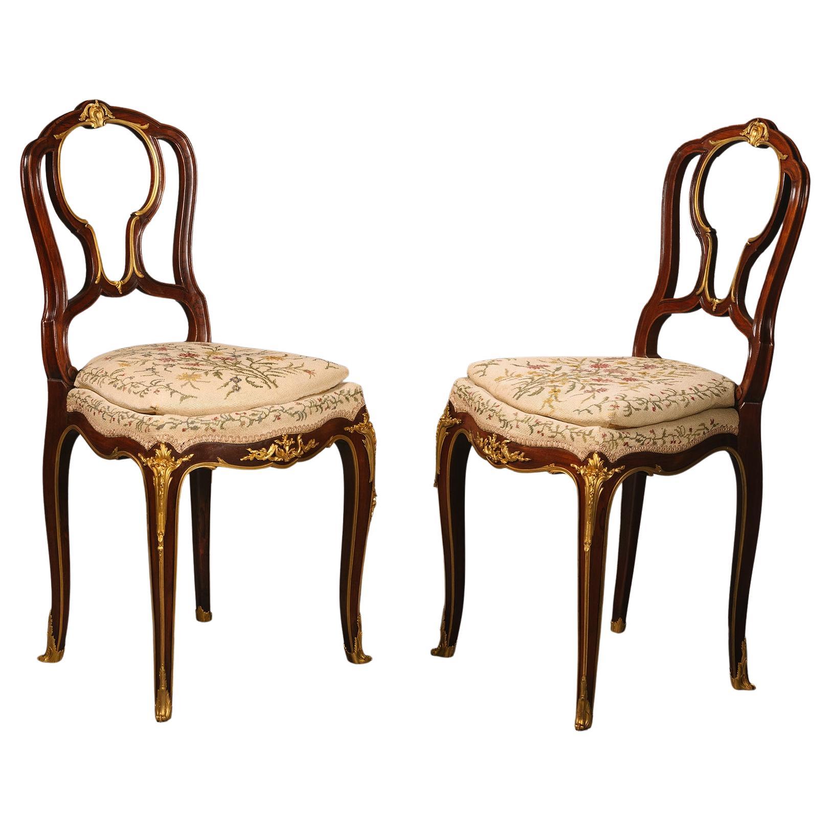 Pair Gilt-Bronze Mounted Salon Chairs by François Linke