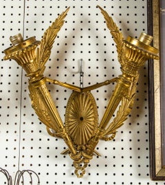 Pair of Gilt Bronze Neoclassical 2-Light Scones