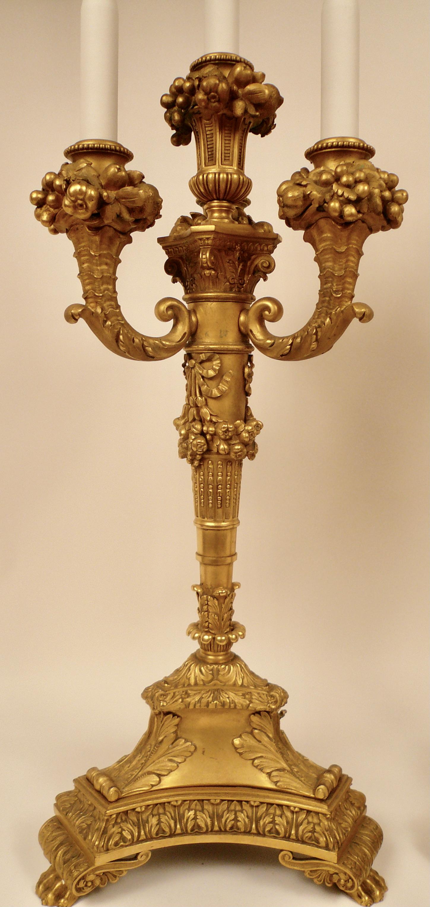 Pair Gilt Bronze Neo-Classical Candelabra Lamps Signed E. F, Caldwell For Sale 4