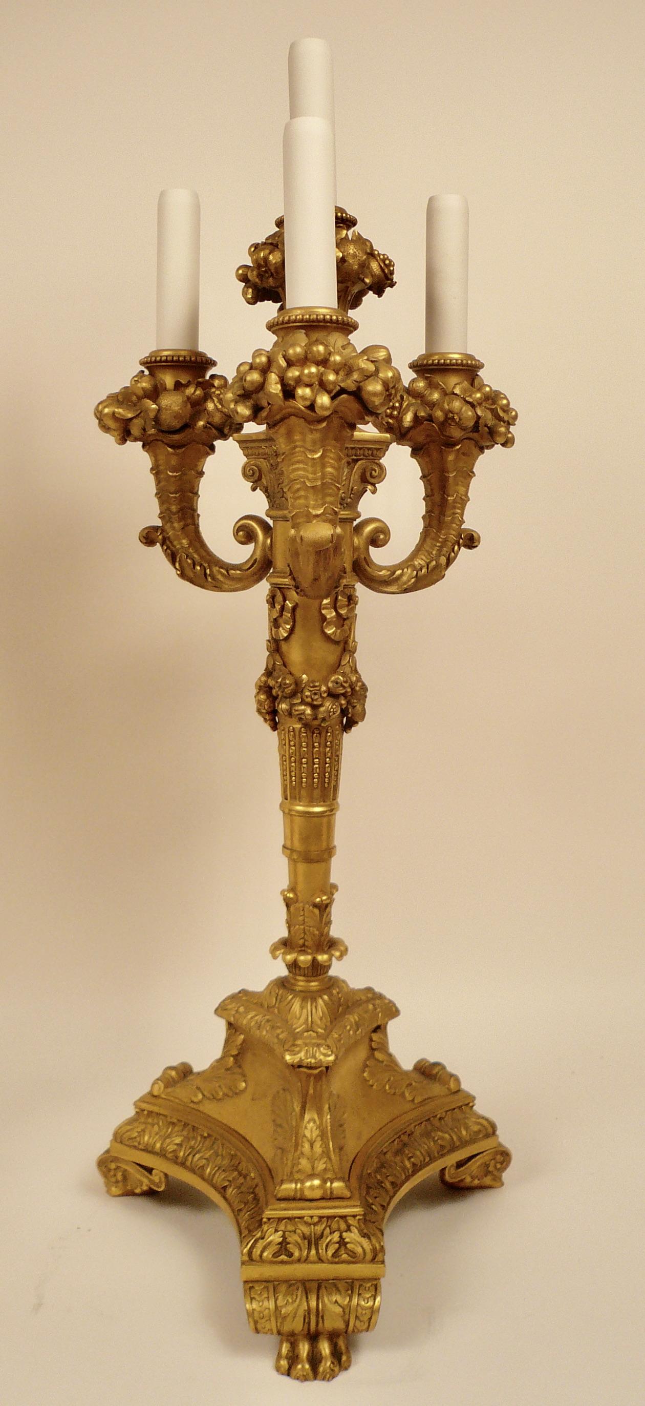 Pair Gilt Bronze Neo-Classical Candelabra Lamps Signed E. F, Caldwell For Sale 7