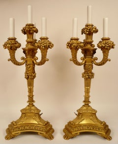 Pair Gilt Bronze Neo-Classical Candelabra Lamps Signed E. F, Caldwell