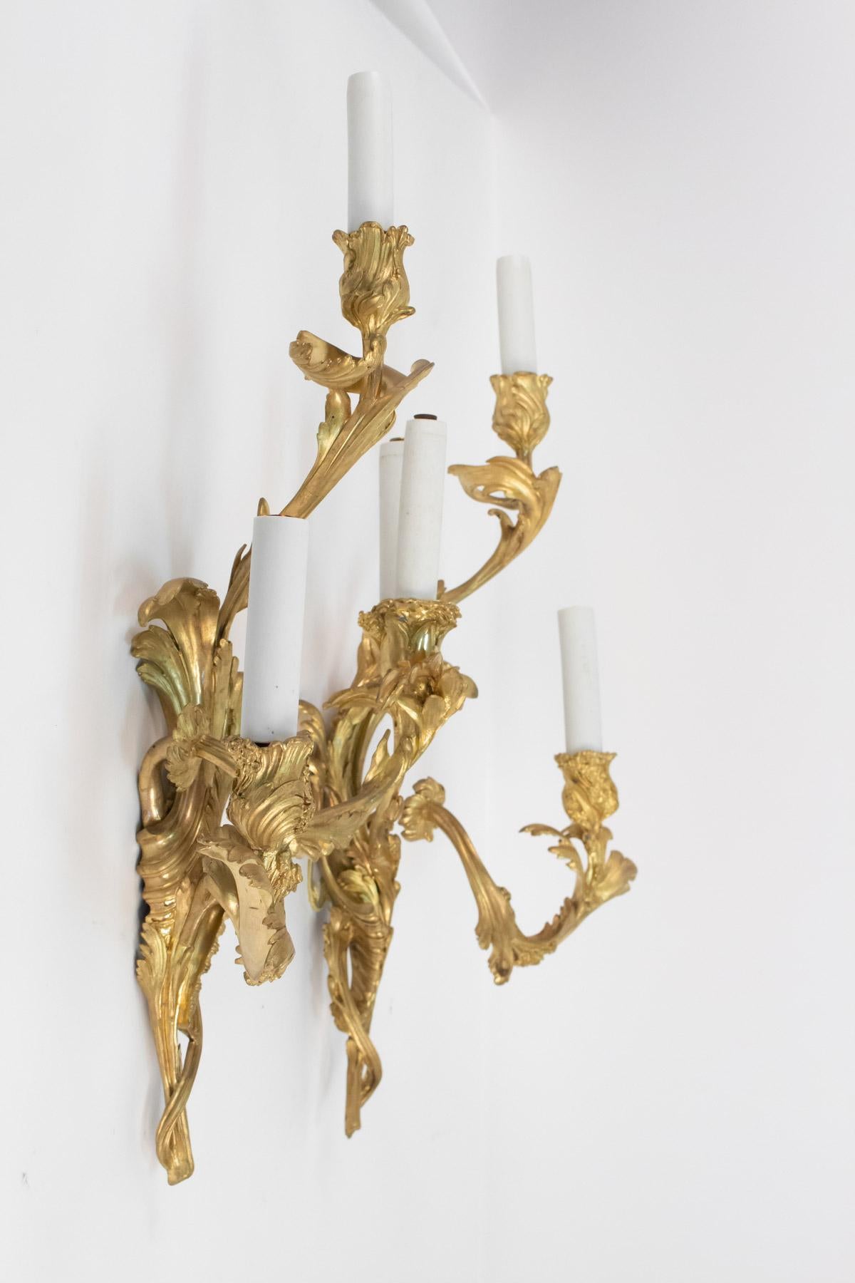 Pair of Gilt Bronze Sconces from the 19th Century in Louis XV Style 6