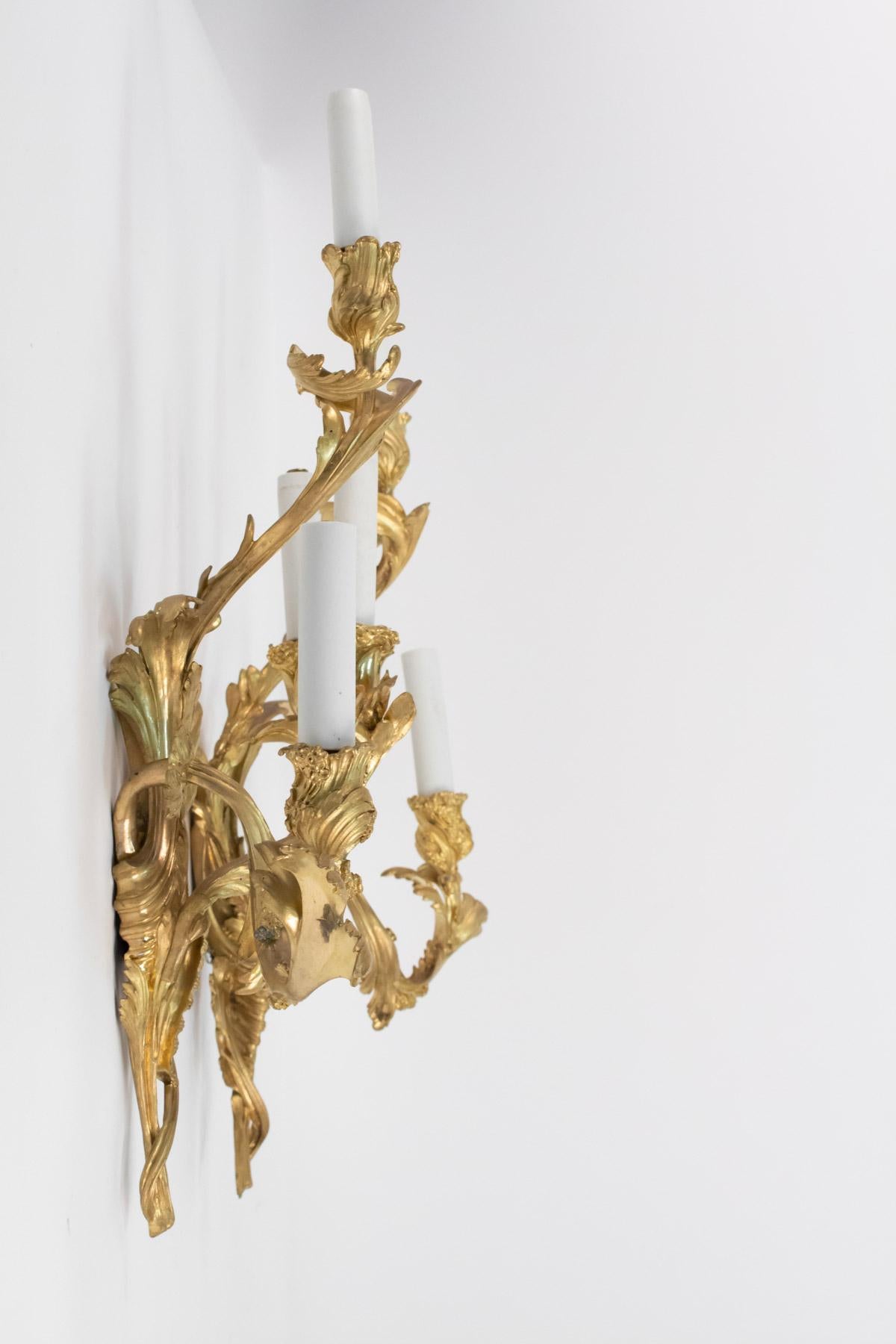 Pair of Gilt Bronze Sconces from the 19th Century in Louis XV Style 7