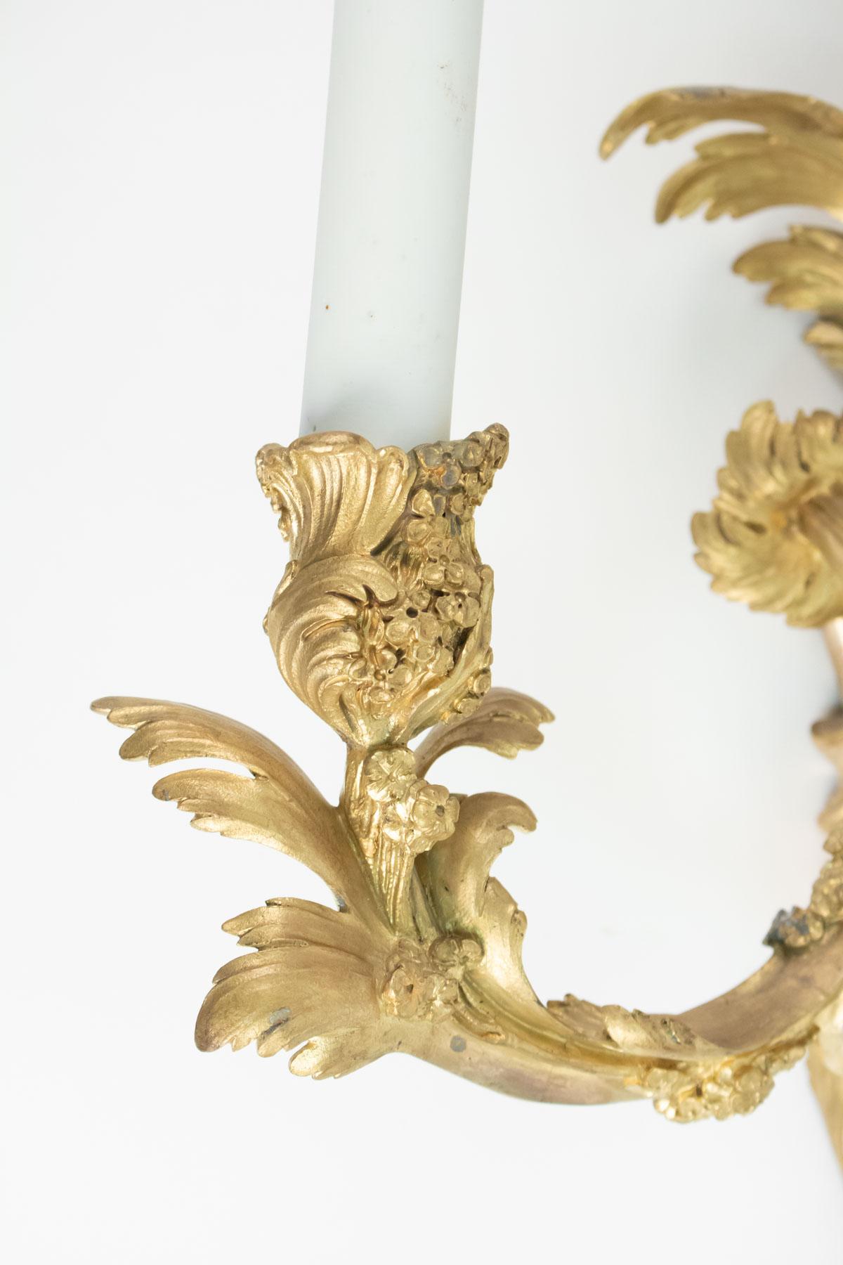 Pair of Gilt Bronze Sconces from the 19th Century in Louis XV Style In Good Condition In Saint-Ouen, FR