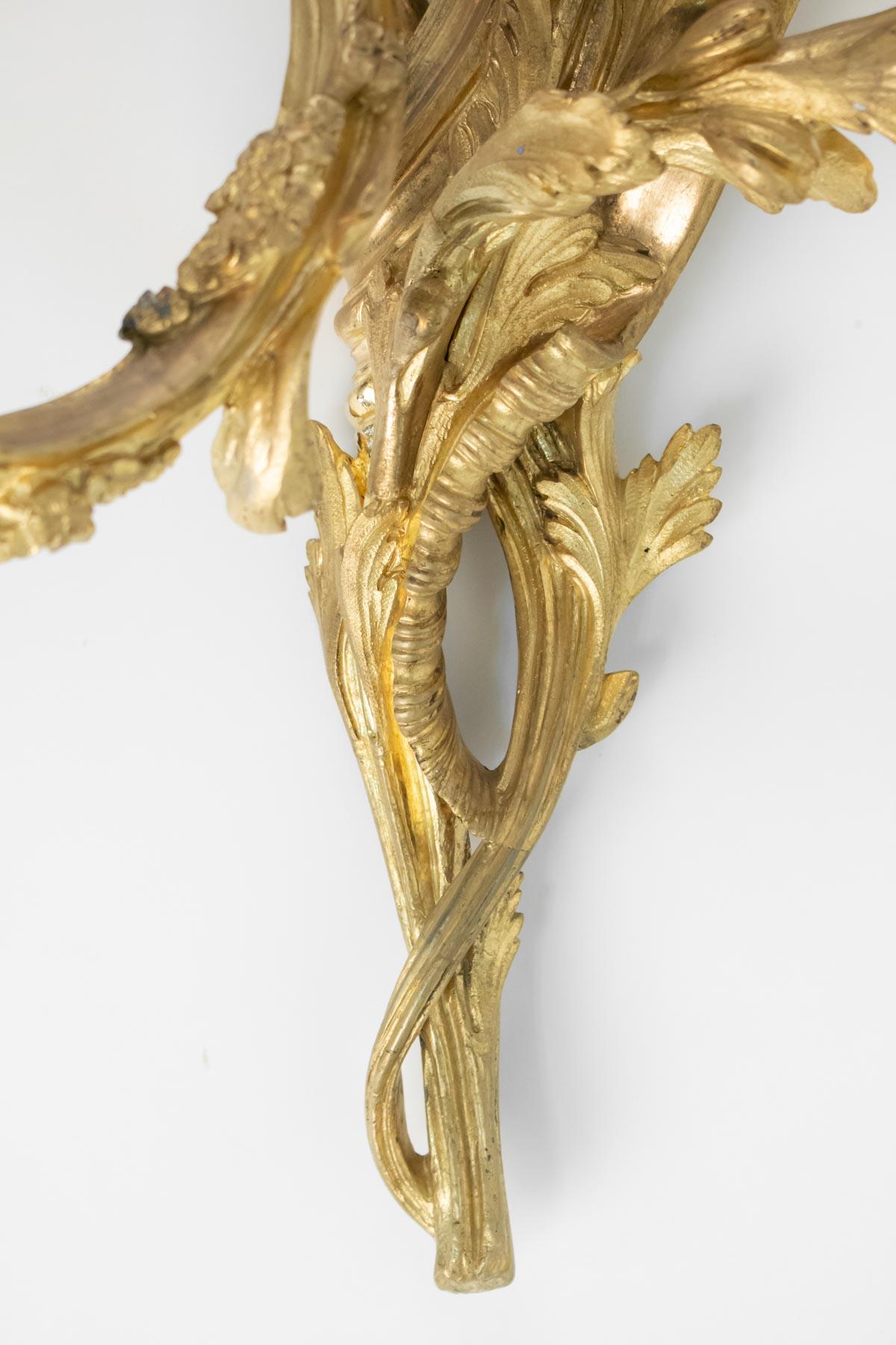Pair of Gilt Bronze Sconces from the 19th Century in Louis XV Style 4