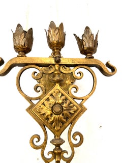 Pair, Gilt Bronze Three Light Wall Sconces