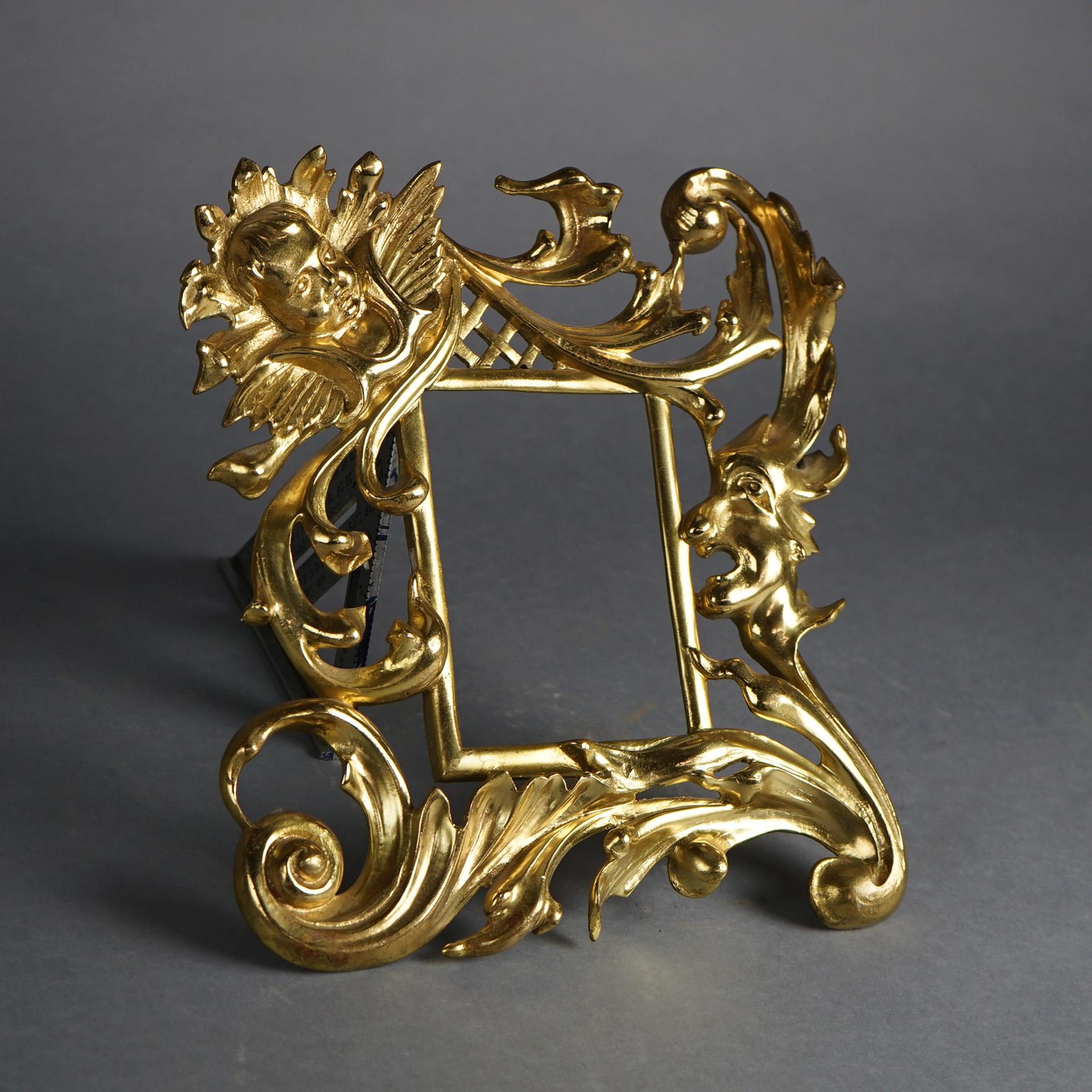 Pair Gilt Cast Bronze Figural Cherub & Foliate Form Frames 20th C In Good Condition For Sale In Big Flats, NY