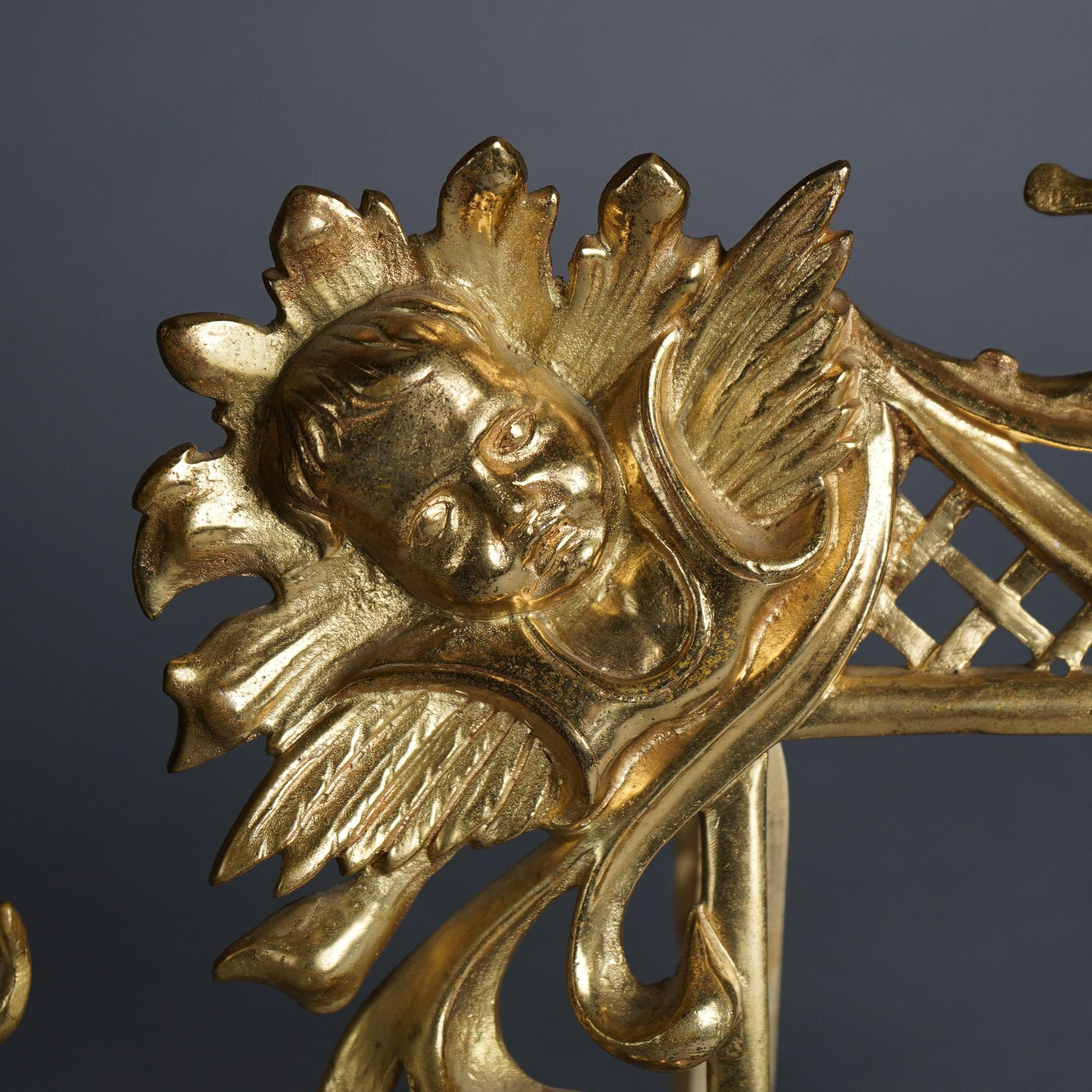 20th Century Pair Gilt Cast Bronze Figural Cherub & Foliate Form Frames 20th C For Sale