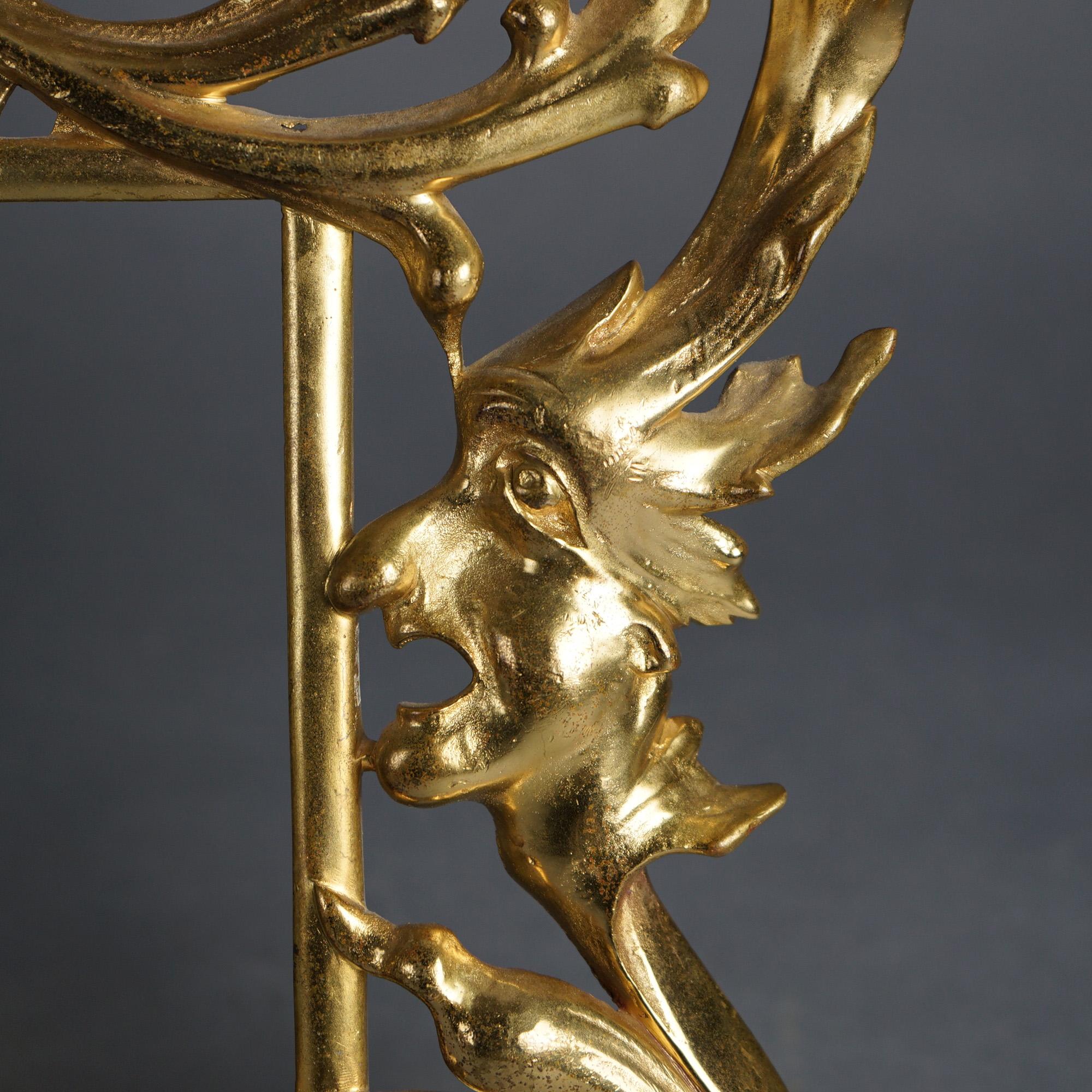 Pair Gilt Cast Bronze Figural Cherub & Foliate Form Frames 20th C For Sale 2