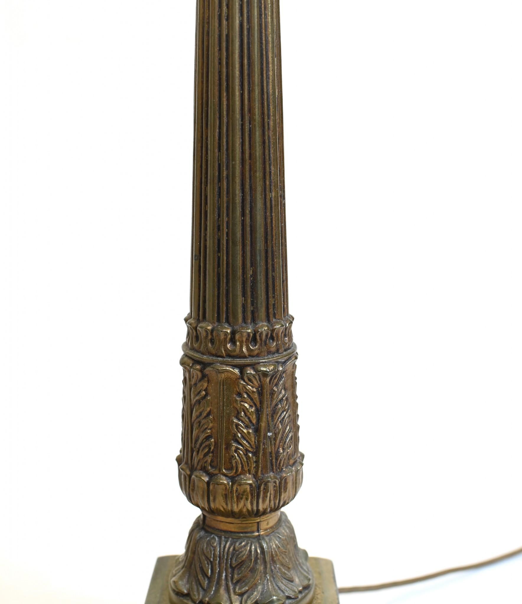 Late 19th Century Pair Gilt Corinthian Column Lamps Regency Table Lights For Sale