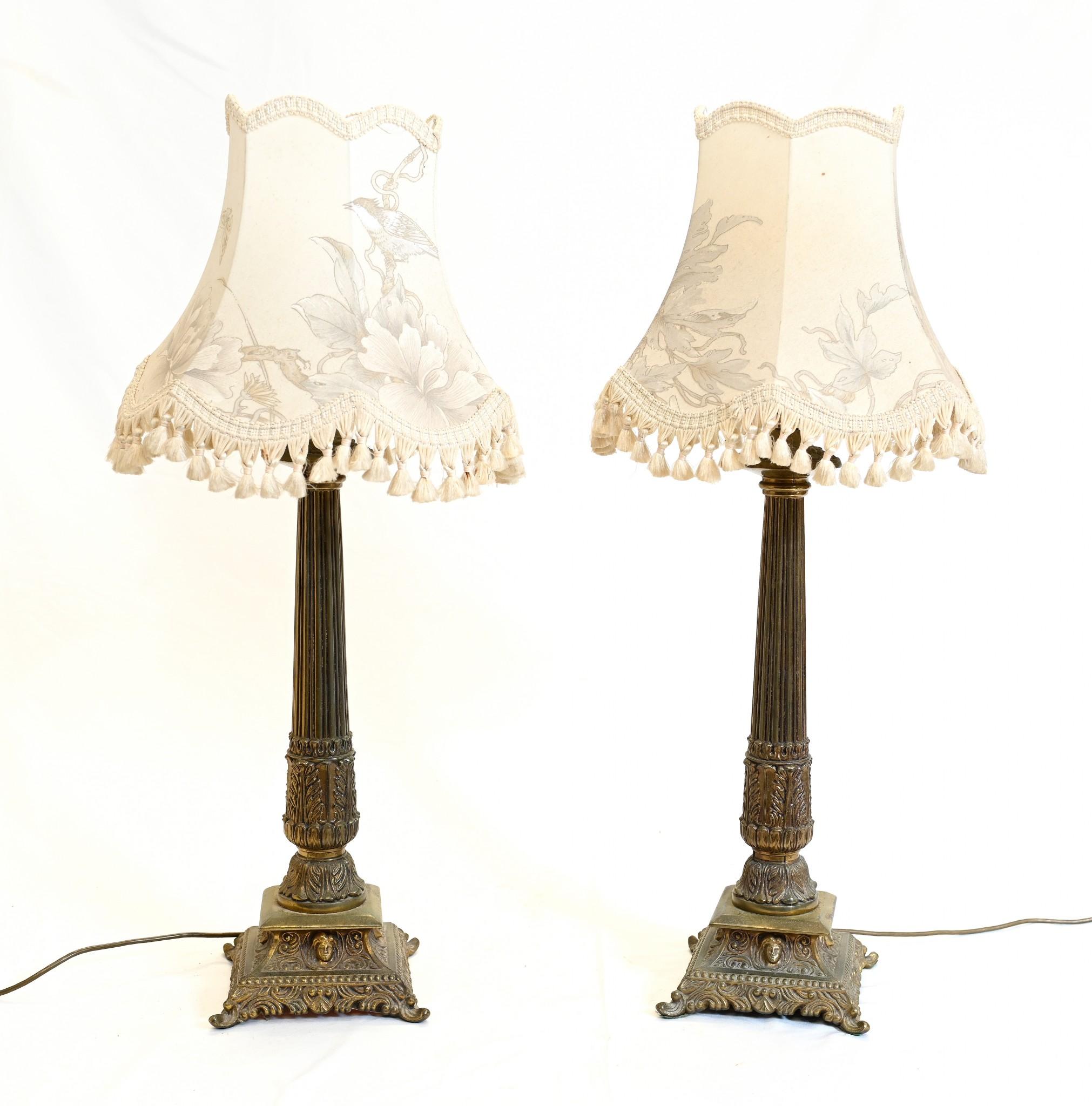 Pair Gilt Corinthian Column Lamps Regency Table Lights For Sale 1