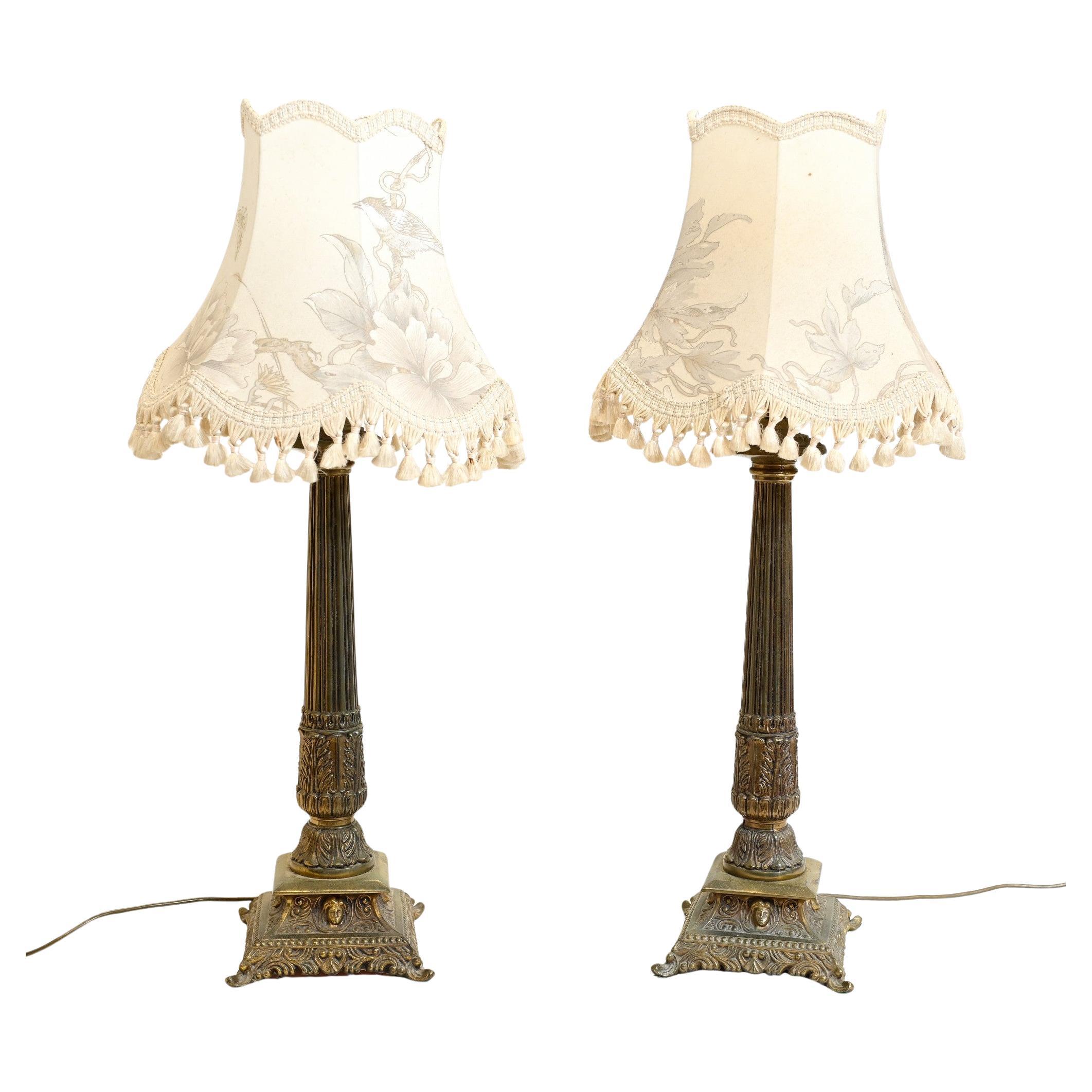 Paar vergoldete korinthische Säulenlampen Regency Table Lights