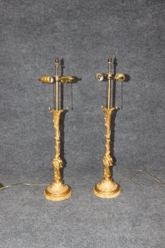 Pair Gilt Dore' Bronze Maison Jansen Attributed Belle Epoque Style Table Lamps
