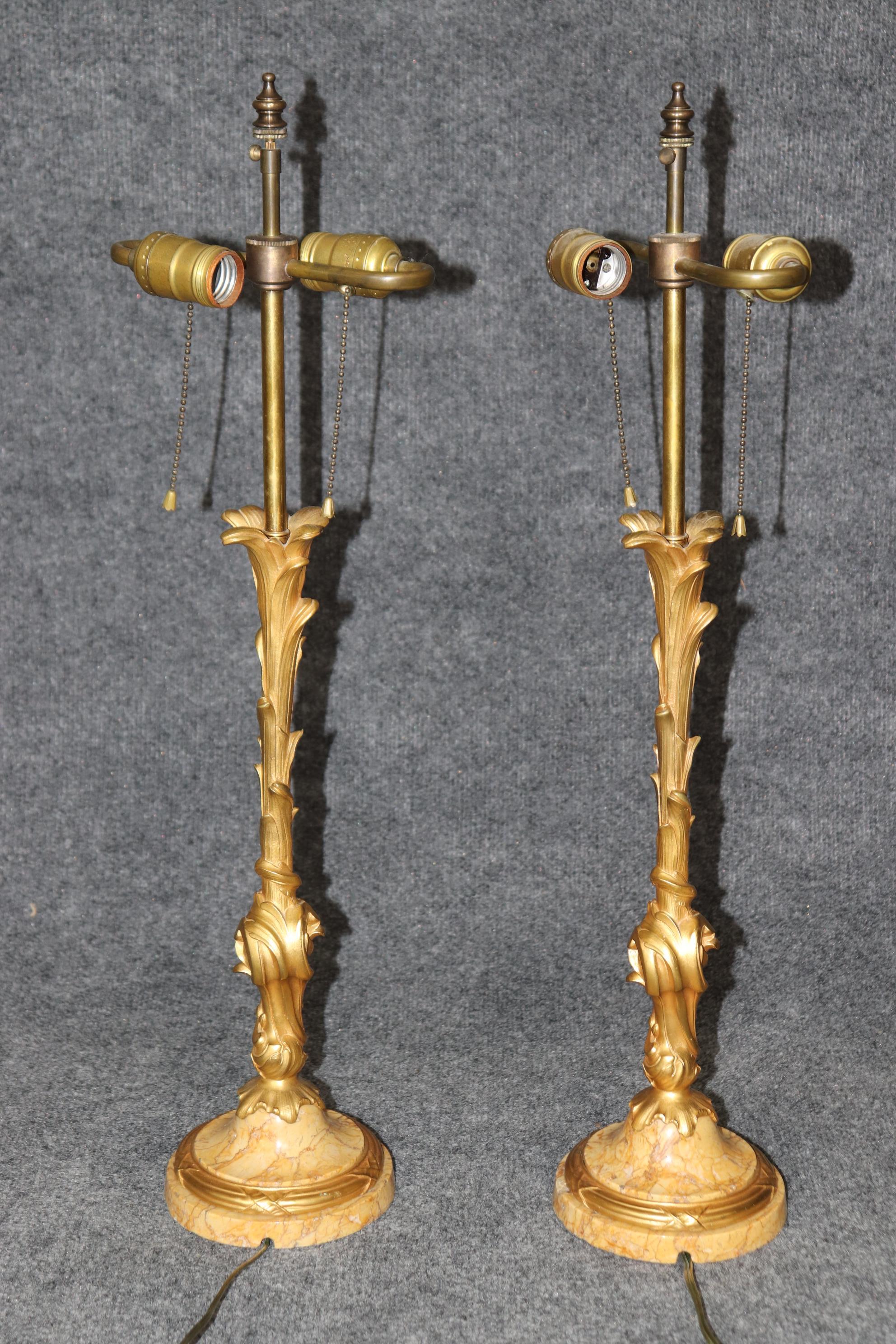 French Pair Gilt Dore' Bronze Maison Jansen Attributed Belle Epoque Style Table Lamps For Sale