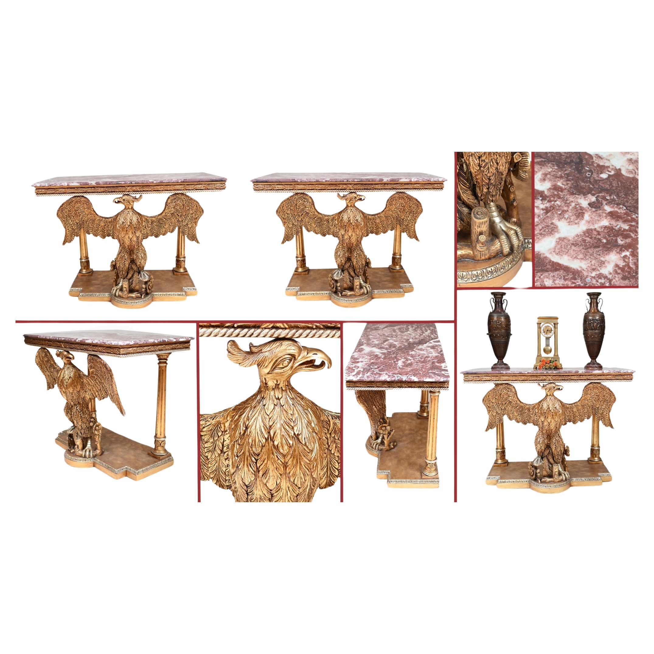 Pair Gilt Eagle Console Tables Regency Revival