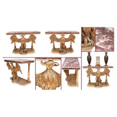 Coppia di tavoli da console a forma di aquila dorata Revival Regency