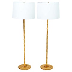 Pair Gilt Faux Bamboo Floor Lamps