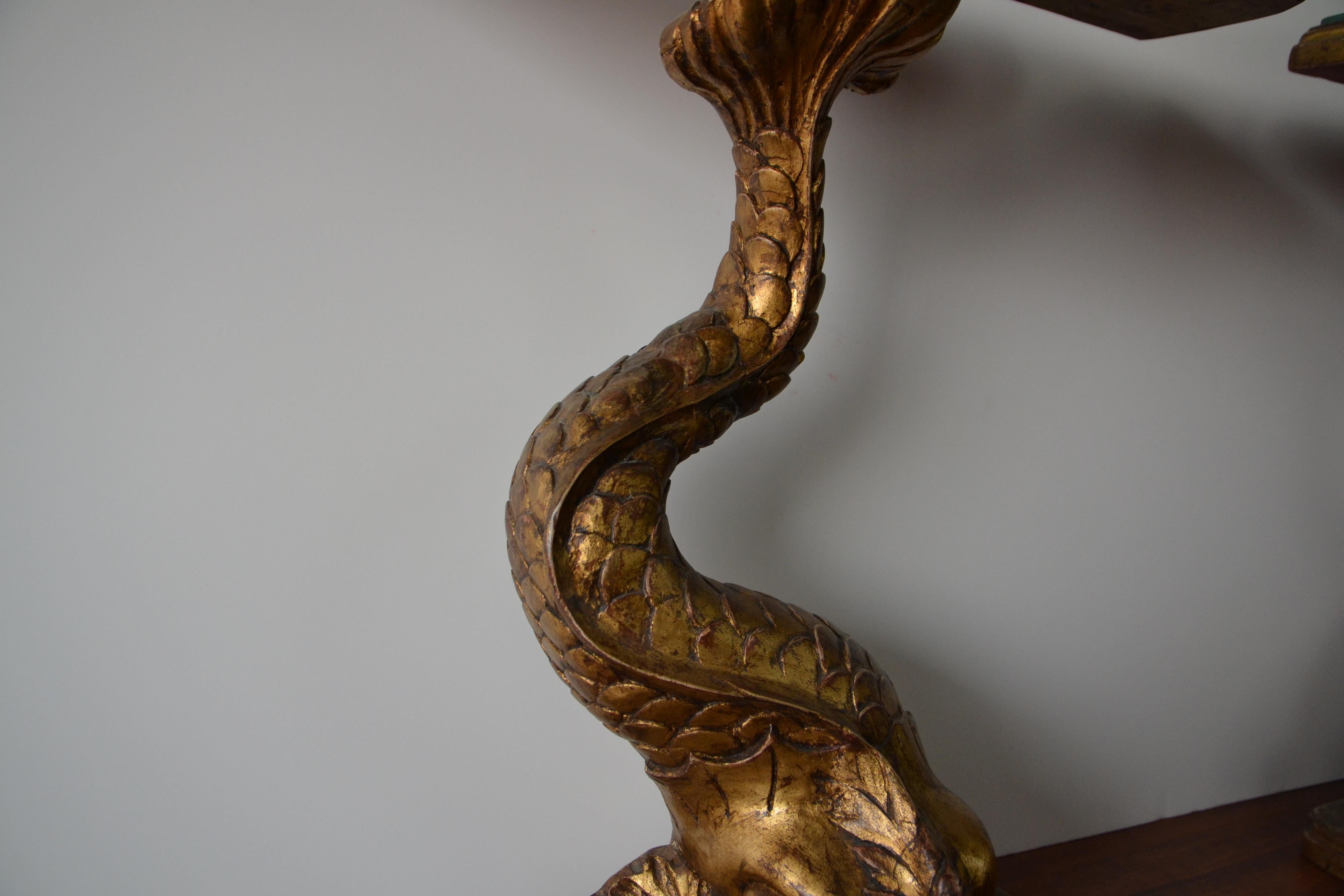 Pair of Gilt Finished Sea-Creature End Tables, Carved Wood 5