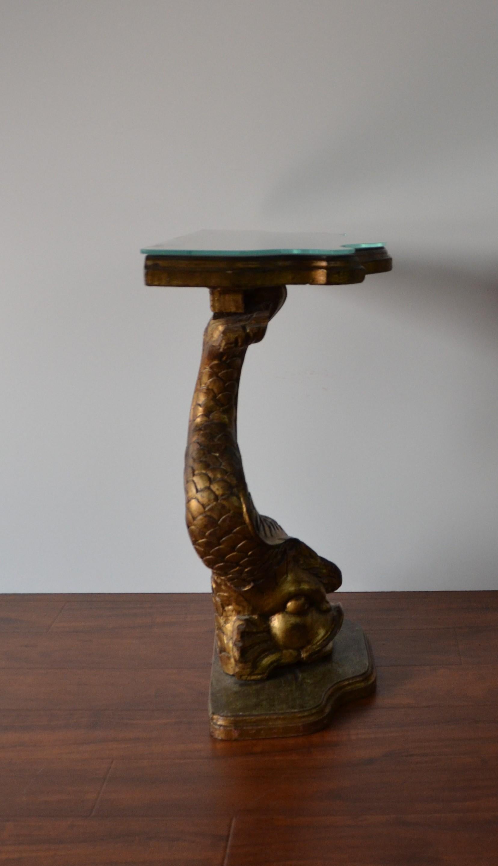 Pair of Gilt Finished Sea-Creature End Tables, Carved Wood 6