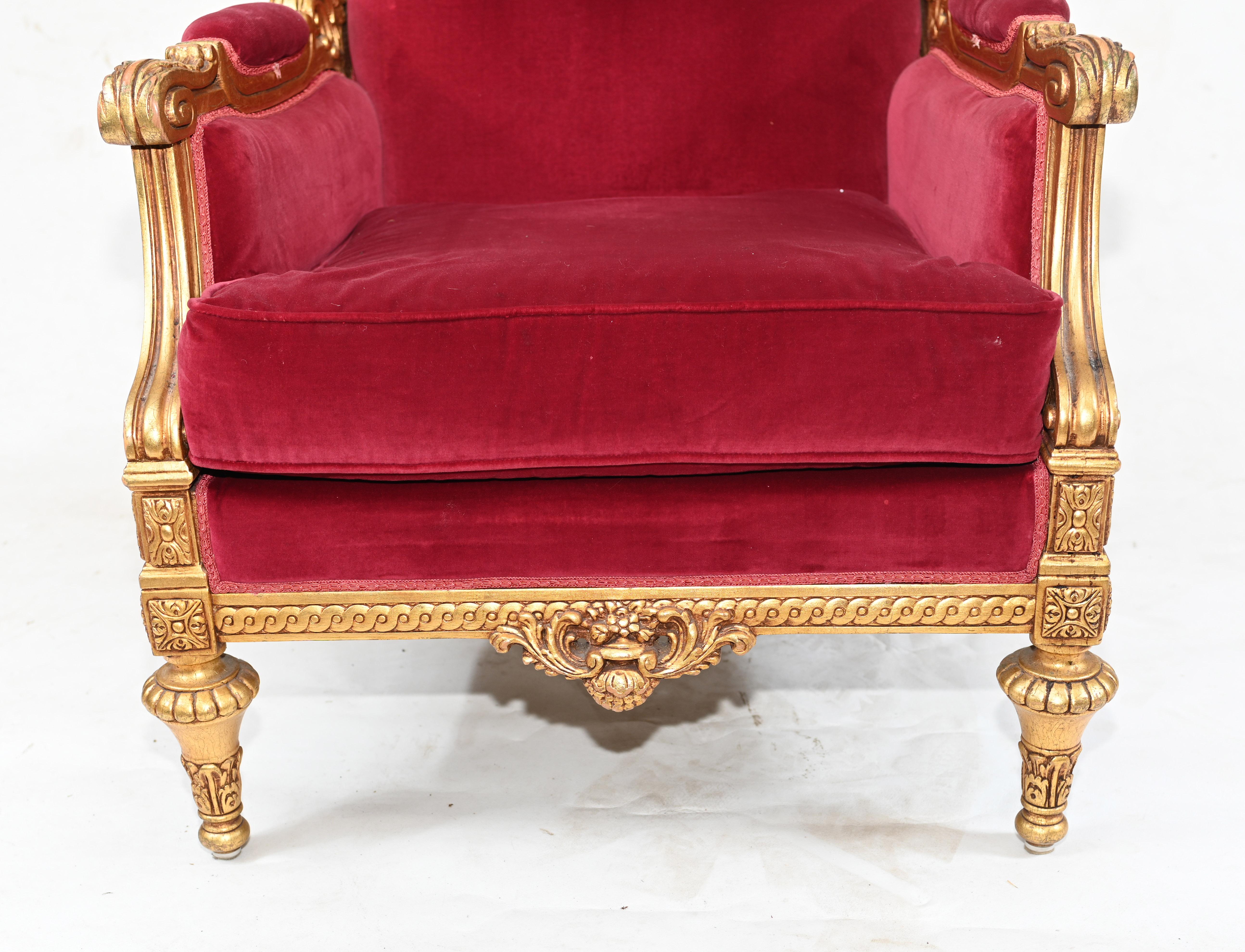 Pair Gilt French Arm Chairs Empire Fauteuils For Sale 3