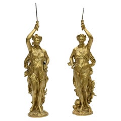 Pair Gilt French Figurines Bronze Statue Gregoire
