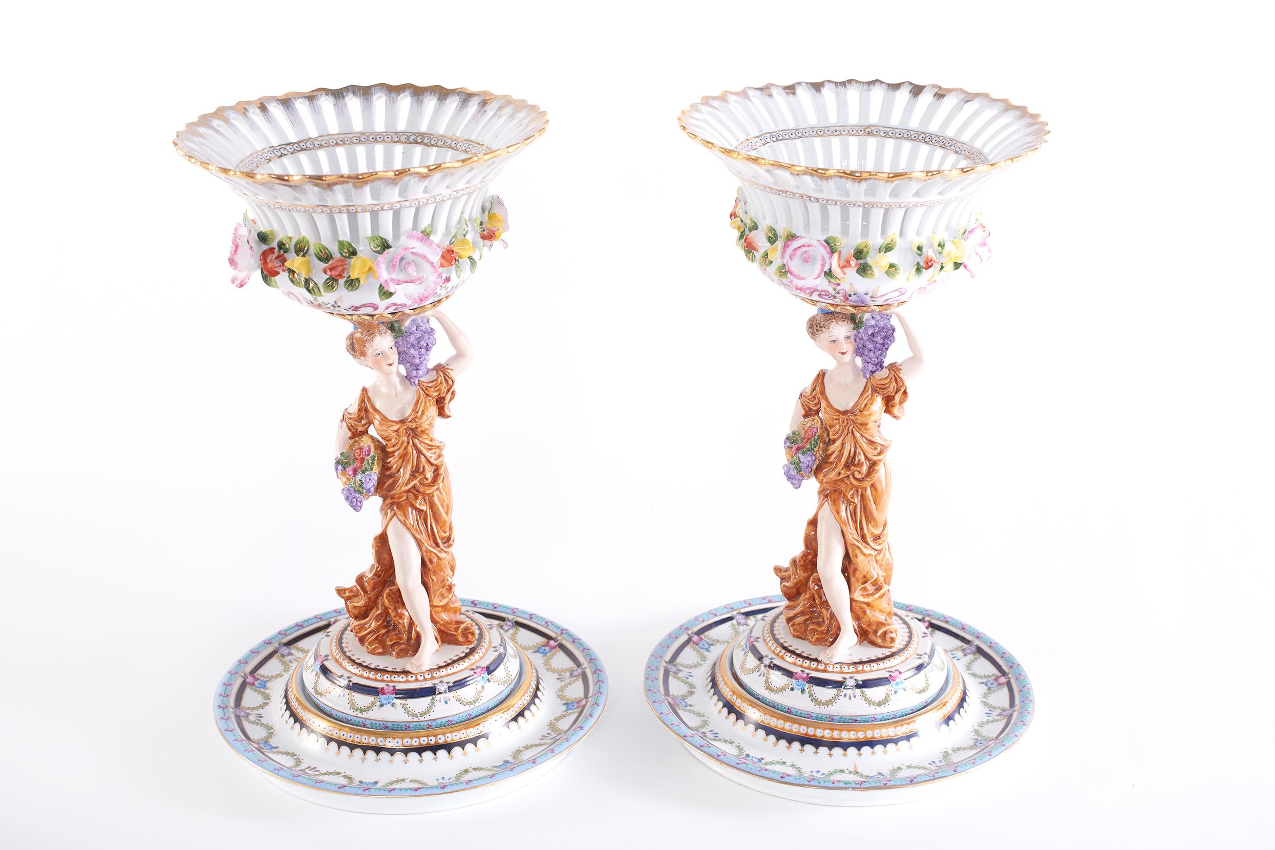 French Pair Gilt Gold / Glazed Porcelain Decorative Pieces