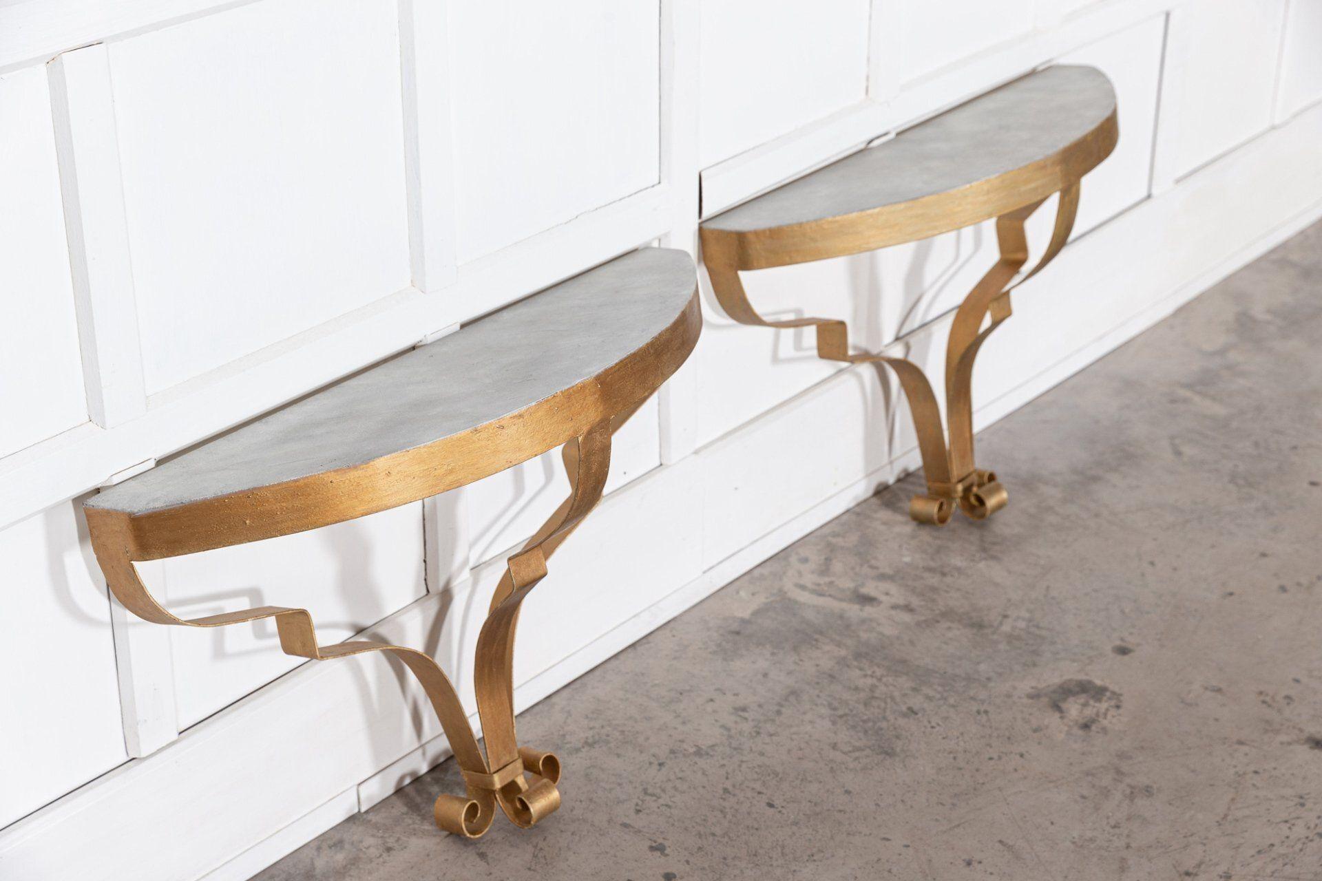 20th Century Pair Gilt Iron Console Tables For Sale