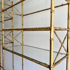 Pair Gilt Iron Faux Bamboo 7 Shelf Etageres