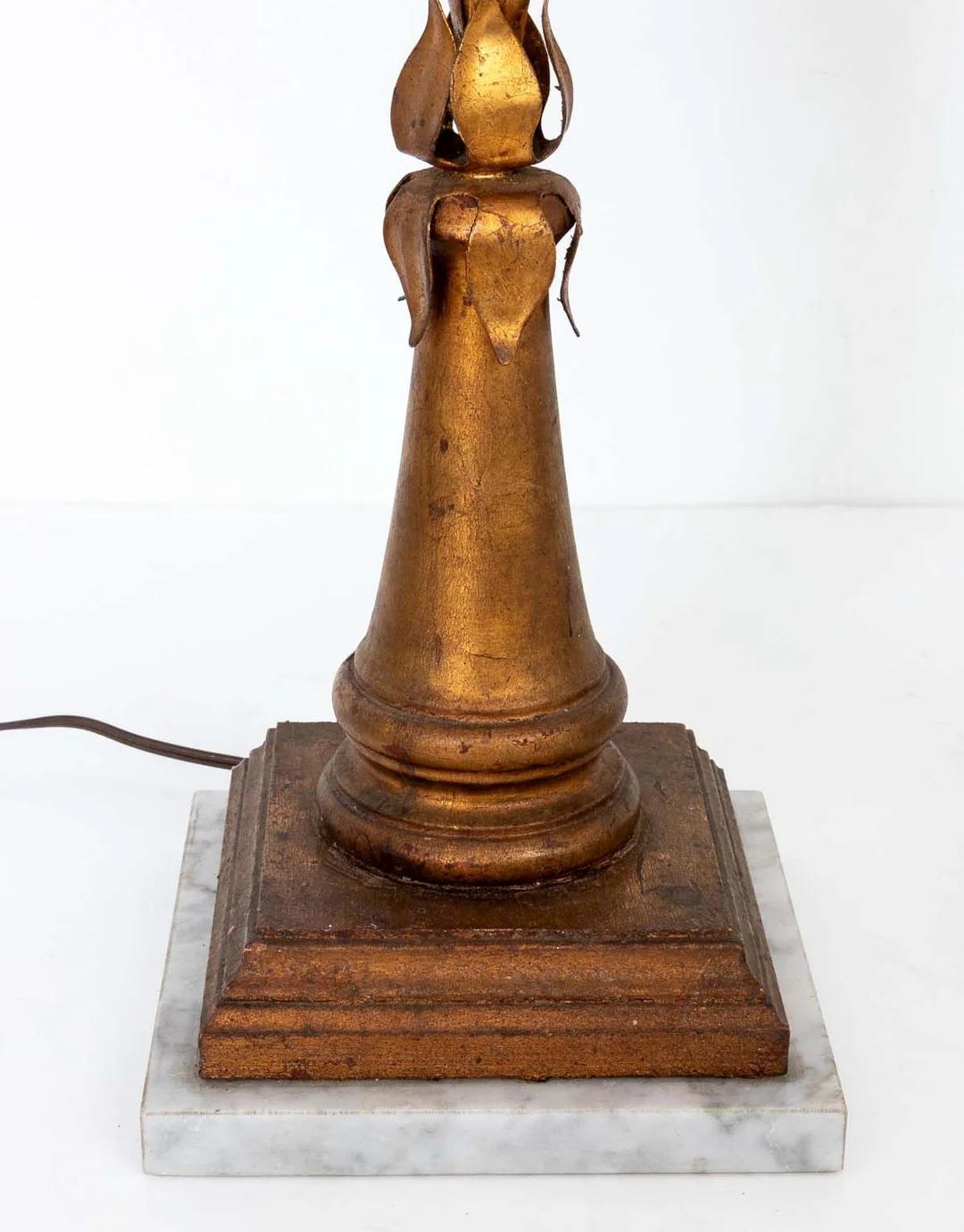 Hollywood Regency Pair Gilt Italian Palm Lamps For Sale