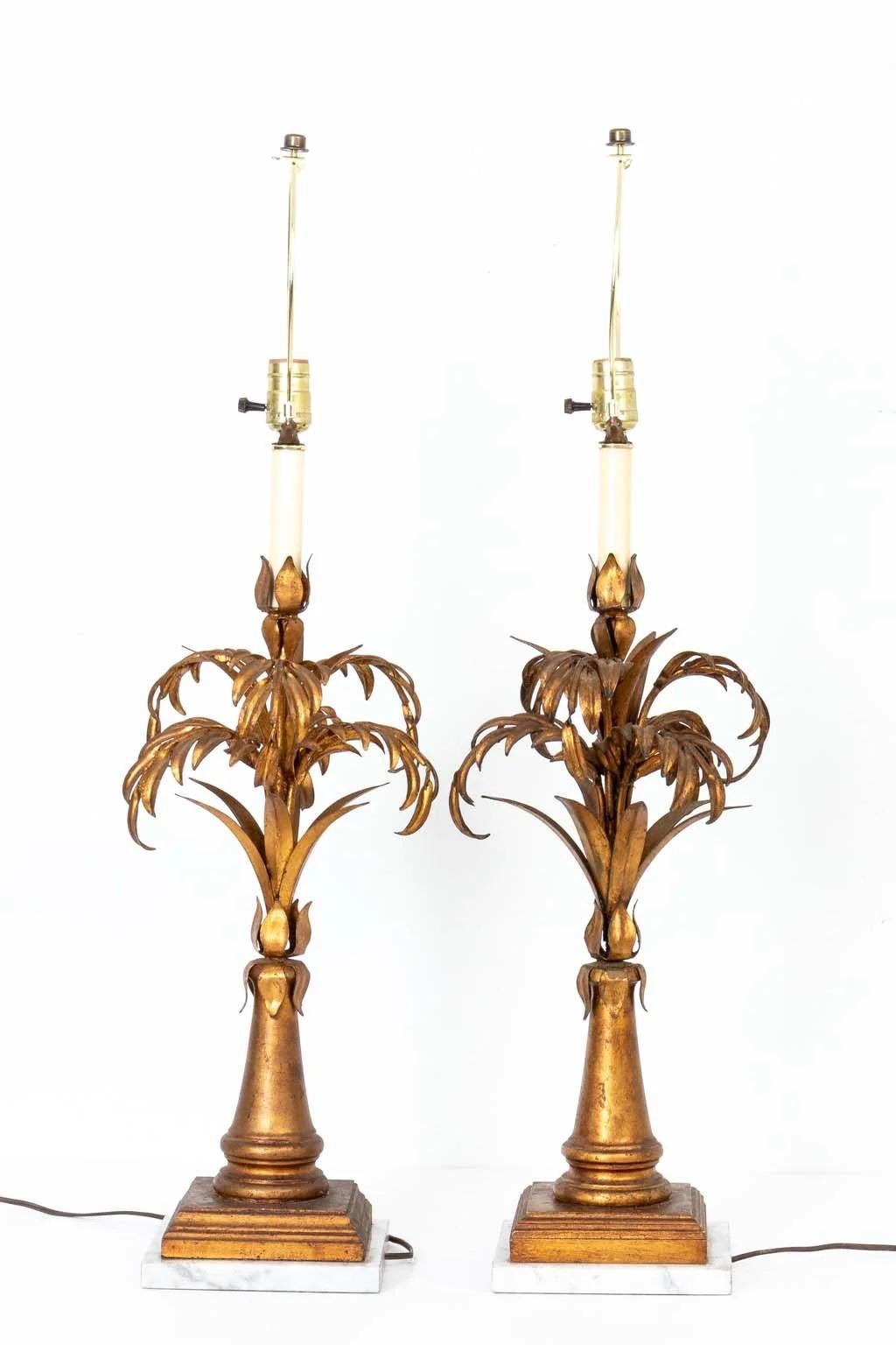 Pair Gilt Italian Palm Lamps For Sale 1
