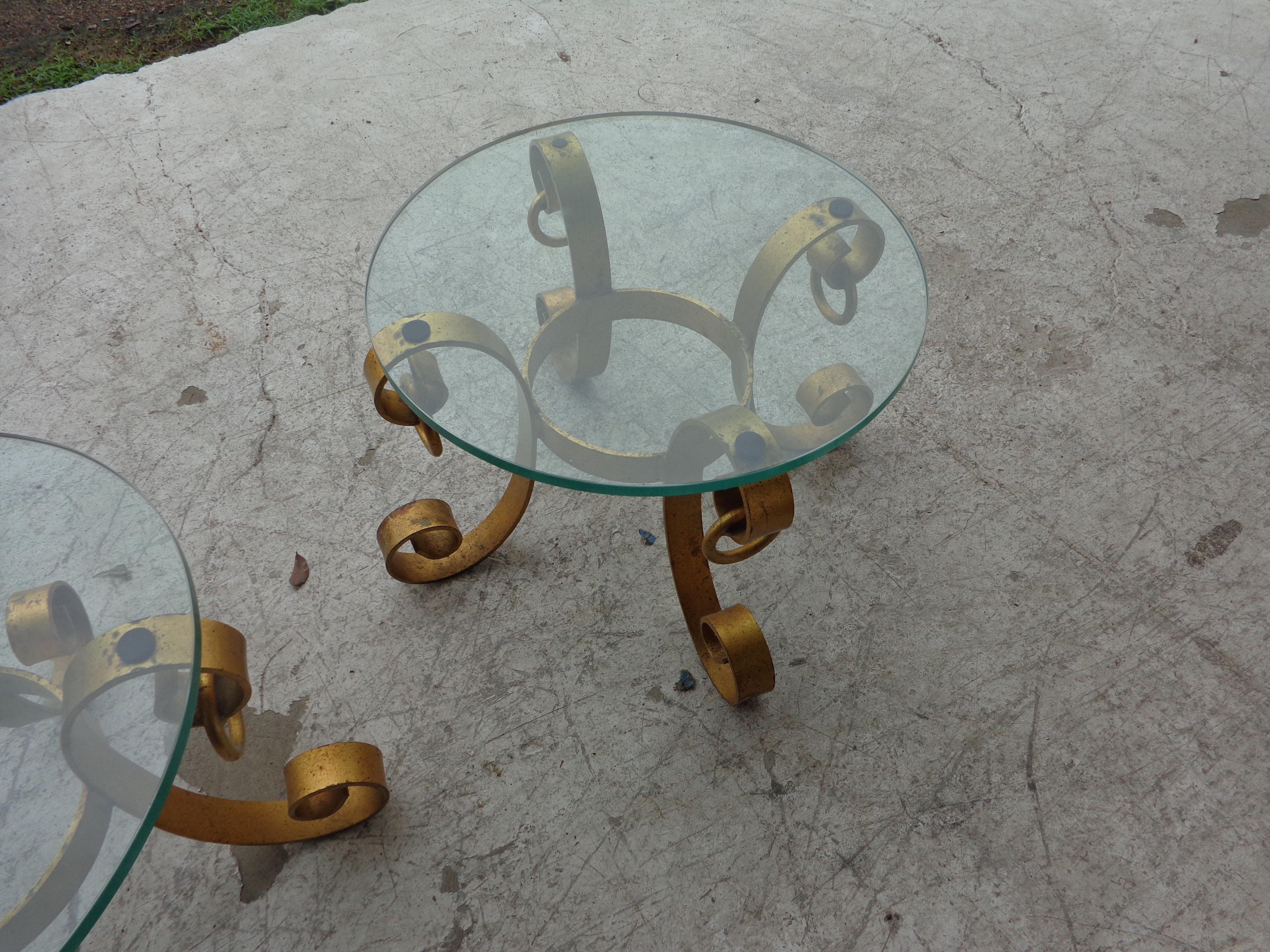 Pair of Gilt Italian Wrought Iron Side Tables For Sale 3