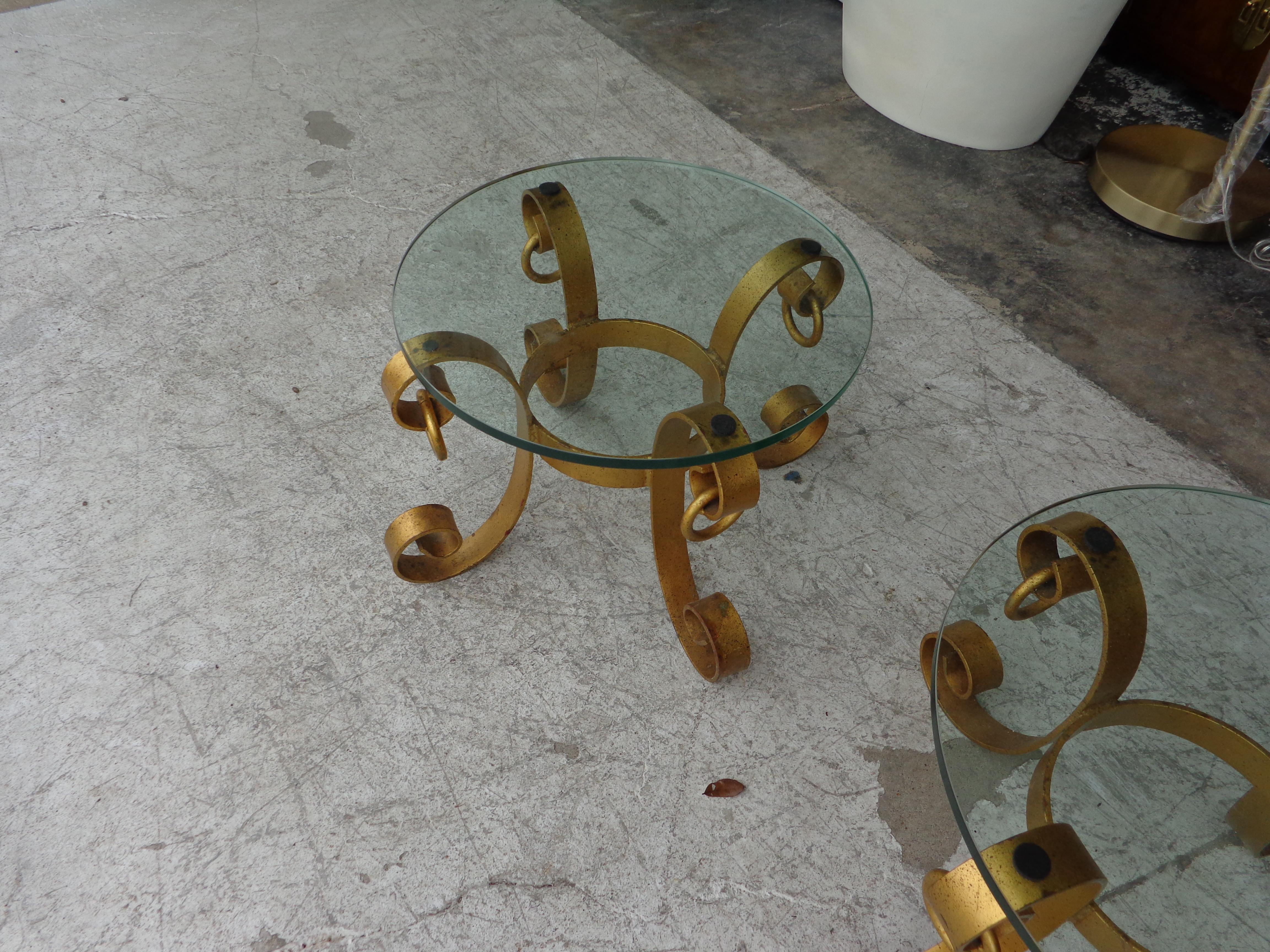 Pair of Gilt Italian Wrought Iron Side Tables For Sale 4