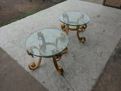 Pair of Gilt Italian Wrought Iron Side Tables
