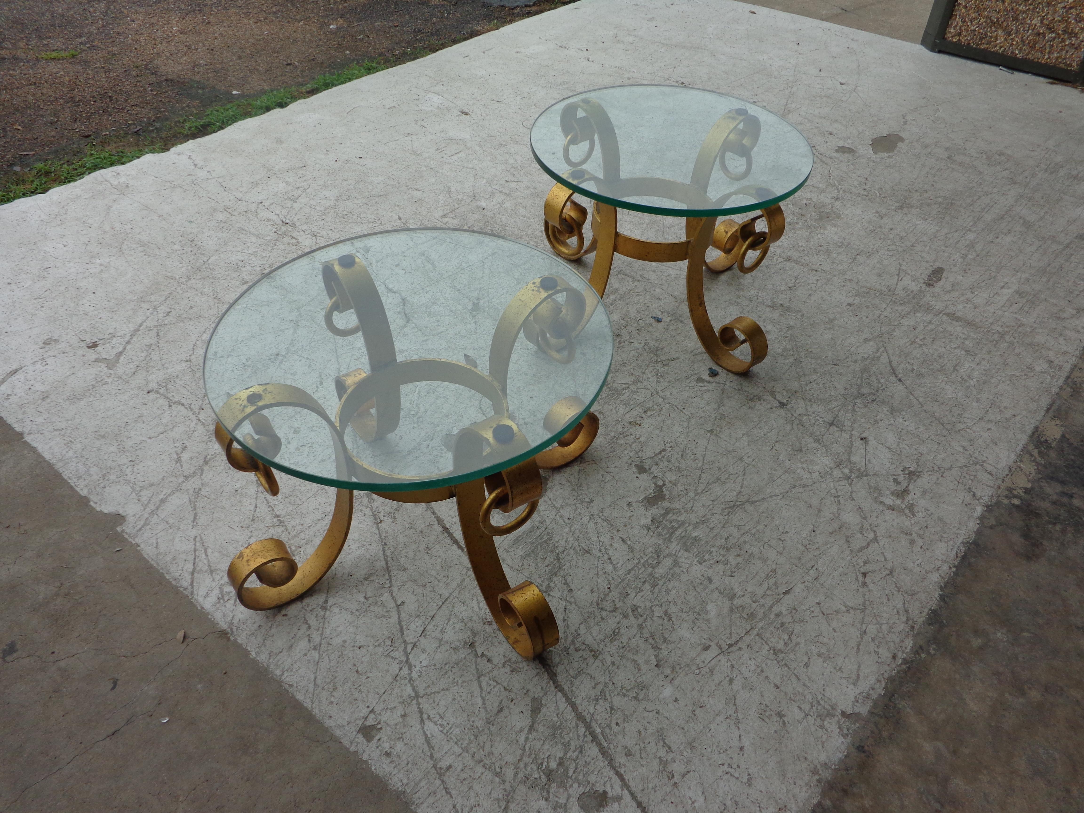 20th Century Pair of Gilt Italian Wrought Iron Side Tables For Sale