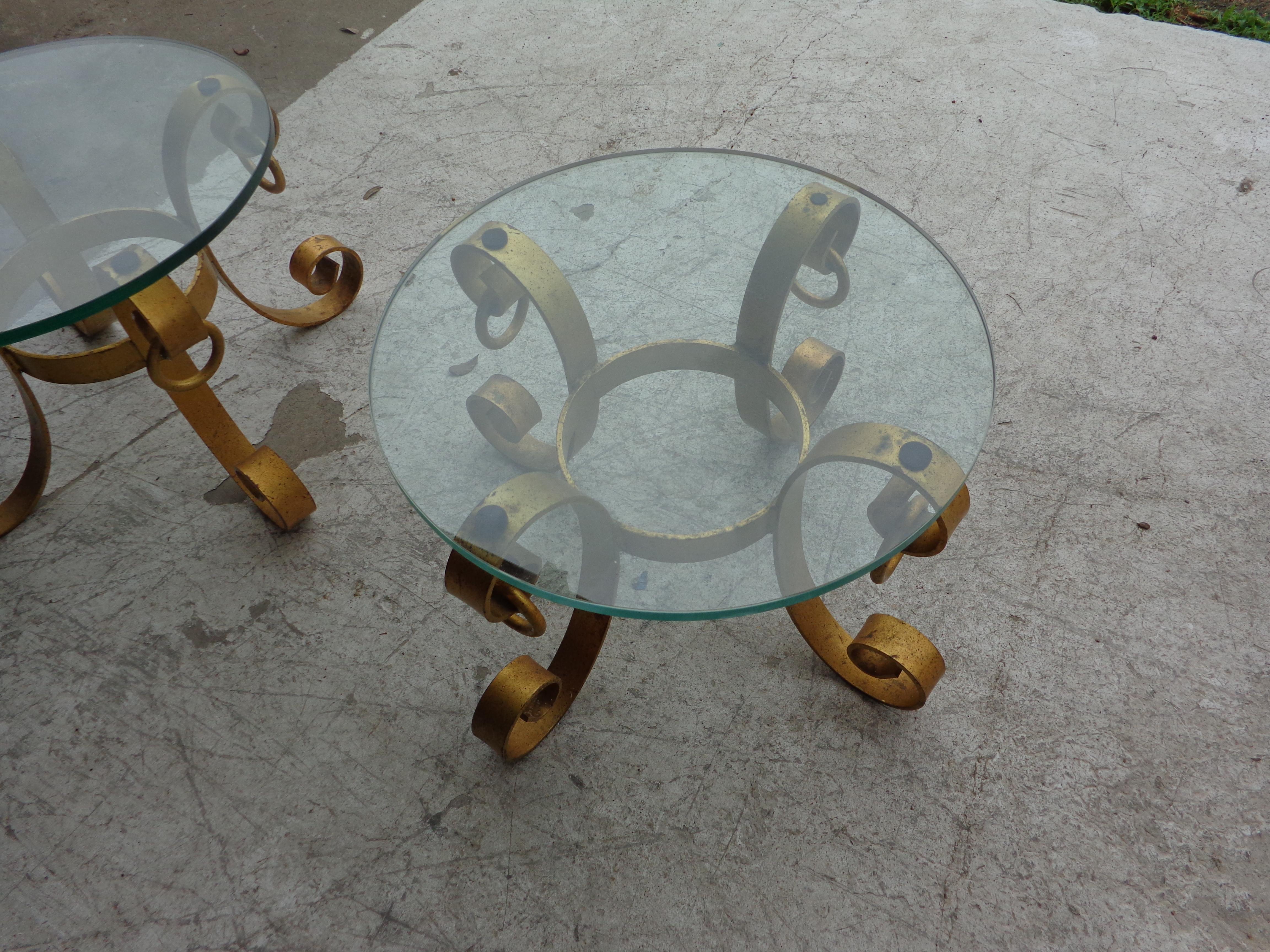Pair of Gilt Italian Wrought Iron Side Tables For Sale 1