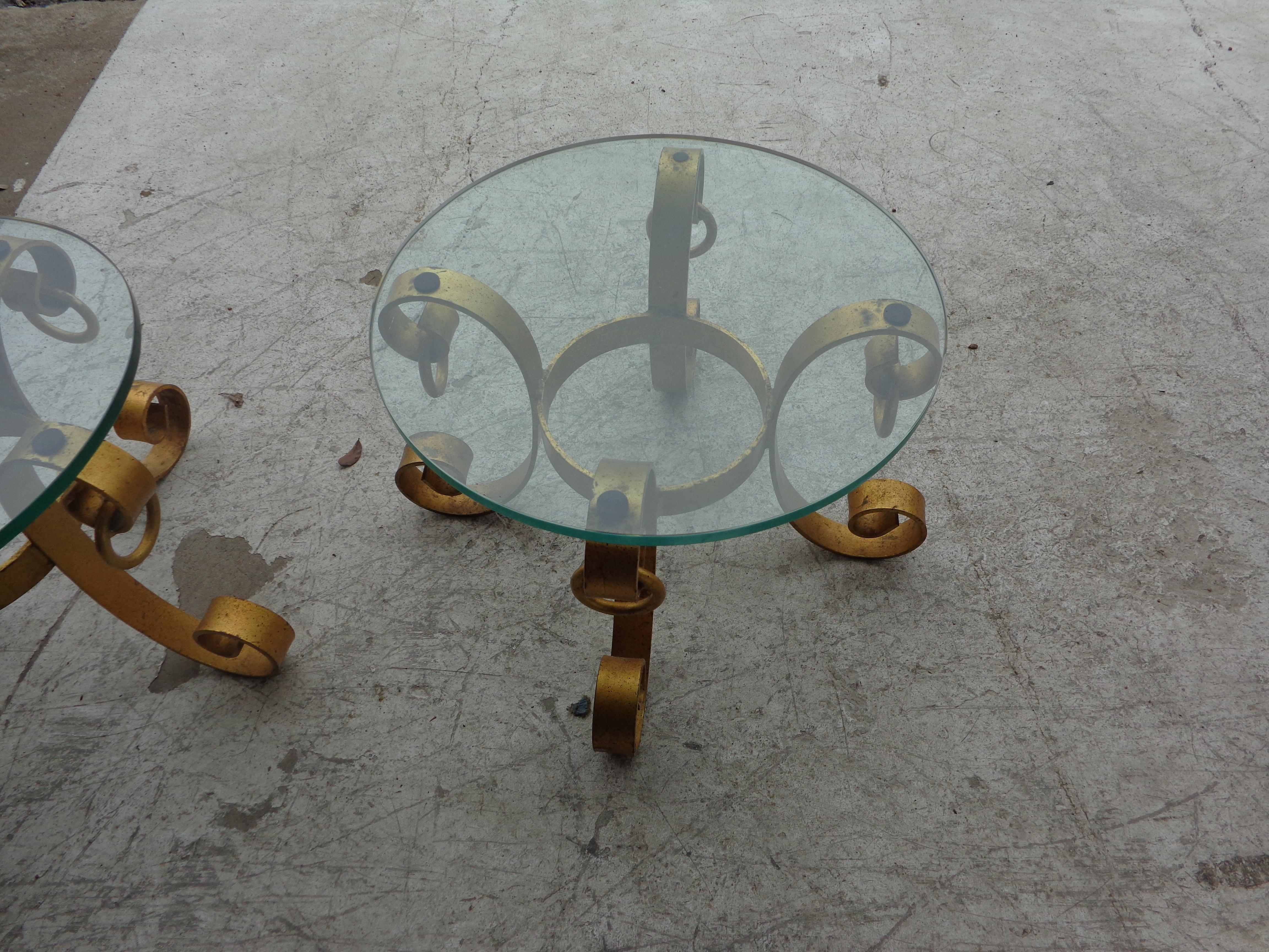 Pair of Gilt Italian Wrought Iron Side Tables For Sale 2