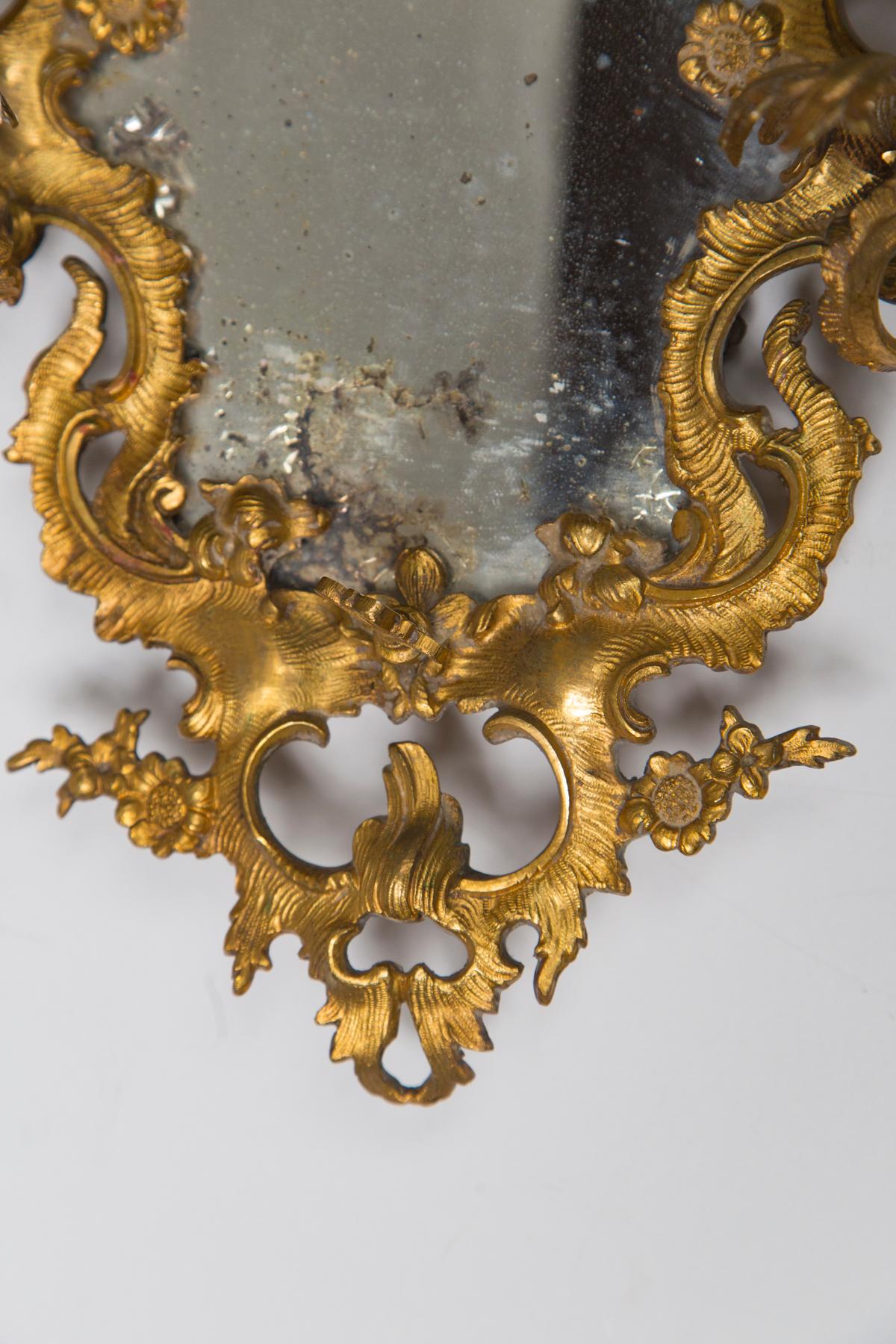 Pair of Gilt Medal Mirror/Sconces In Good Condition For Sale In Woodbury, CT