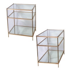 Pair Gilt Metal & Glass Three Tier Side Tables In The Style Of Maison Jansen
