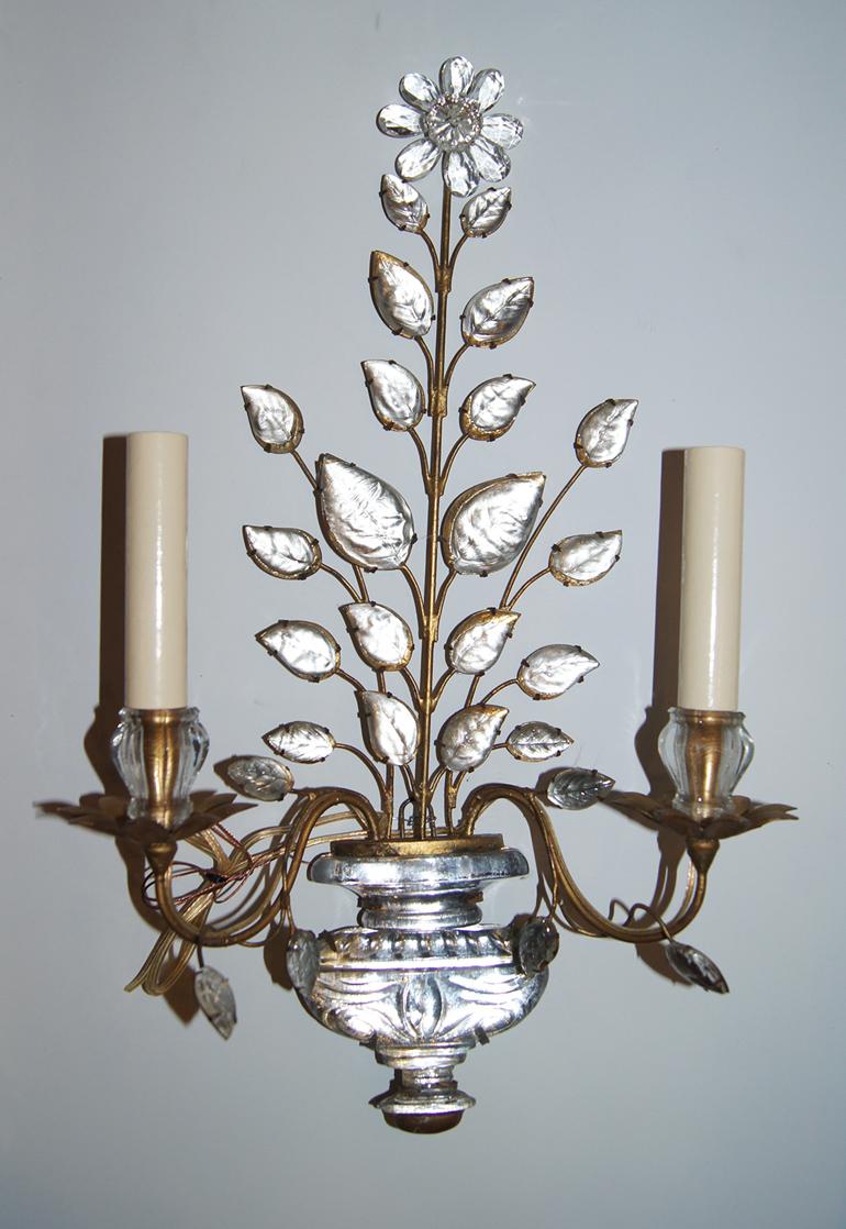 Pair Gilt Metal & Molded Glass Sconces In Good Condition In New York, NY