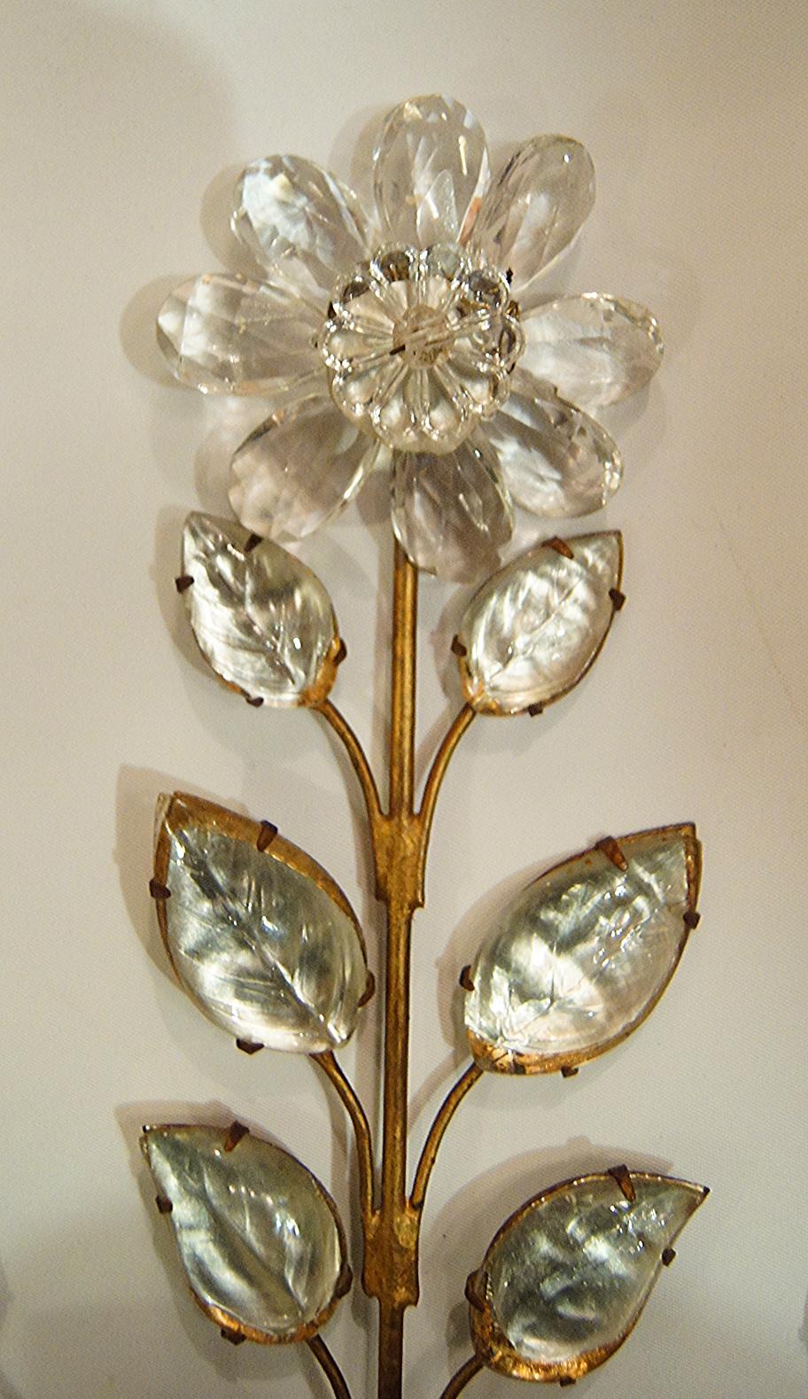 Early 20th Century Pair Gilt Metal & Molded Glass Sconces
