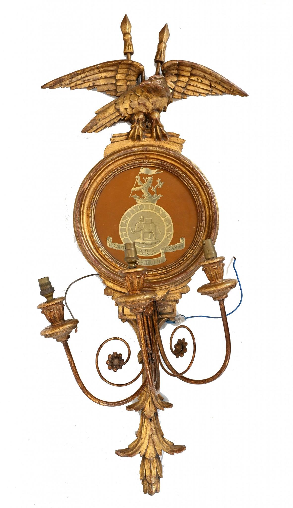 Pair Gilt Neo Classical Mirror Girandoles Eagle For Sale 9