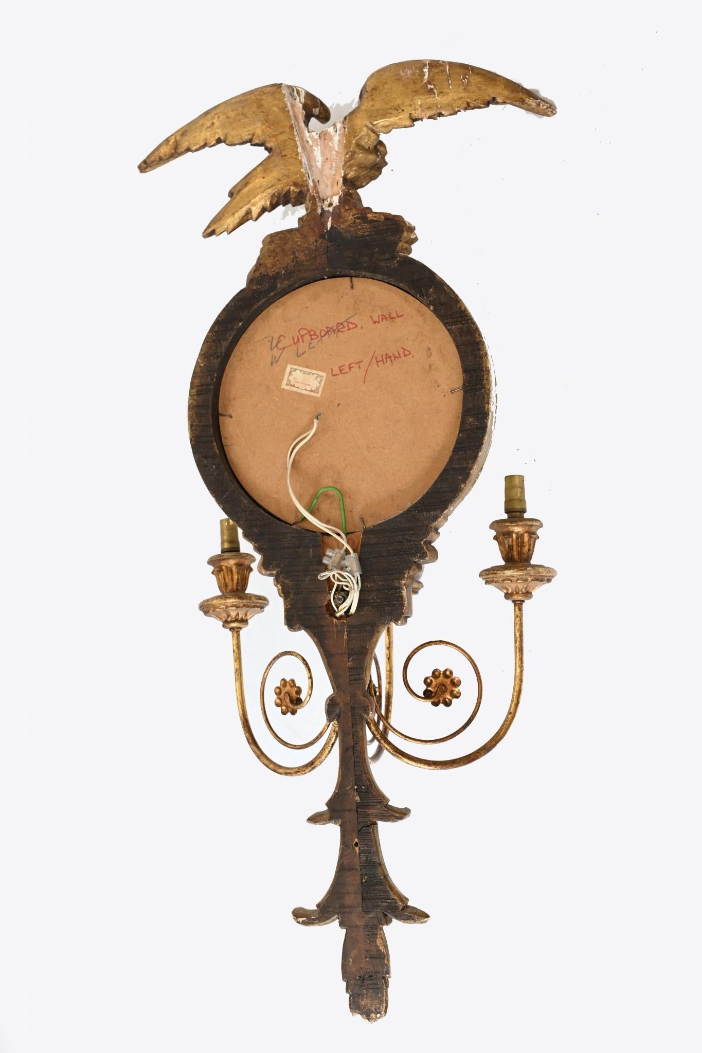 Pair Gilt Neo Classical Mirror Girandoles Eagle For Sale 3