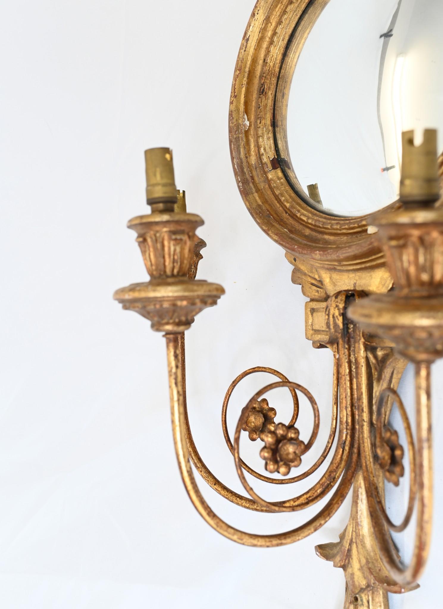 Pair Gilt Neo Classical Mirror Girandoles Eagle For Sale 4