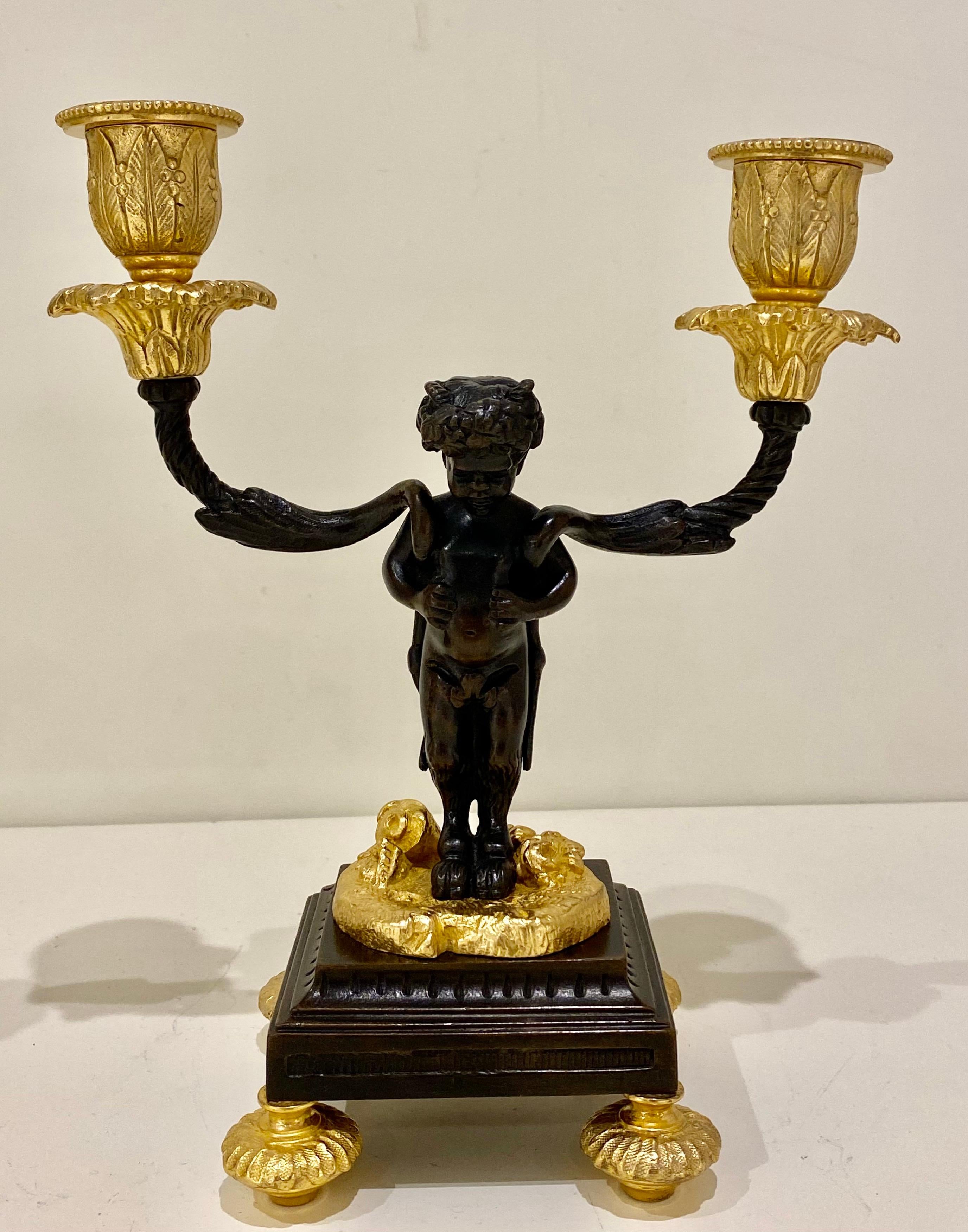 Pair Gilt & Patinated Bronze Figural Cherub Candelabra French Antique 4