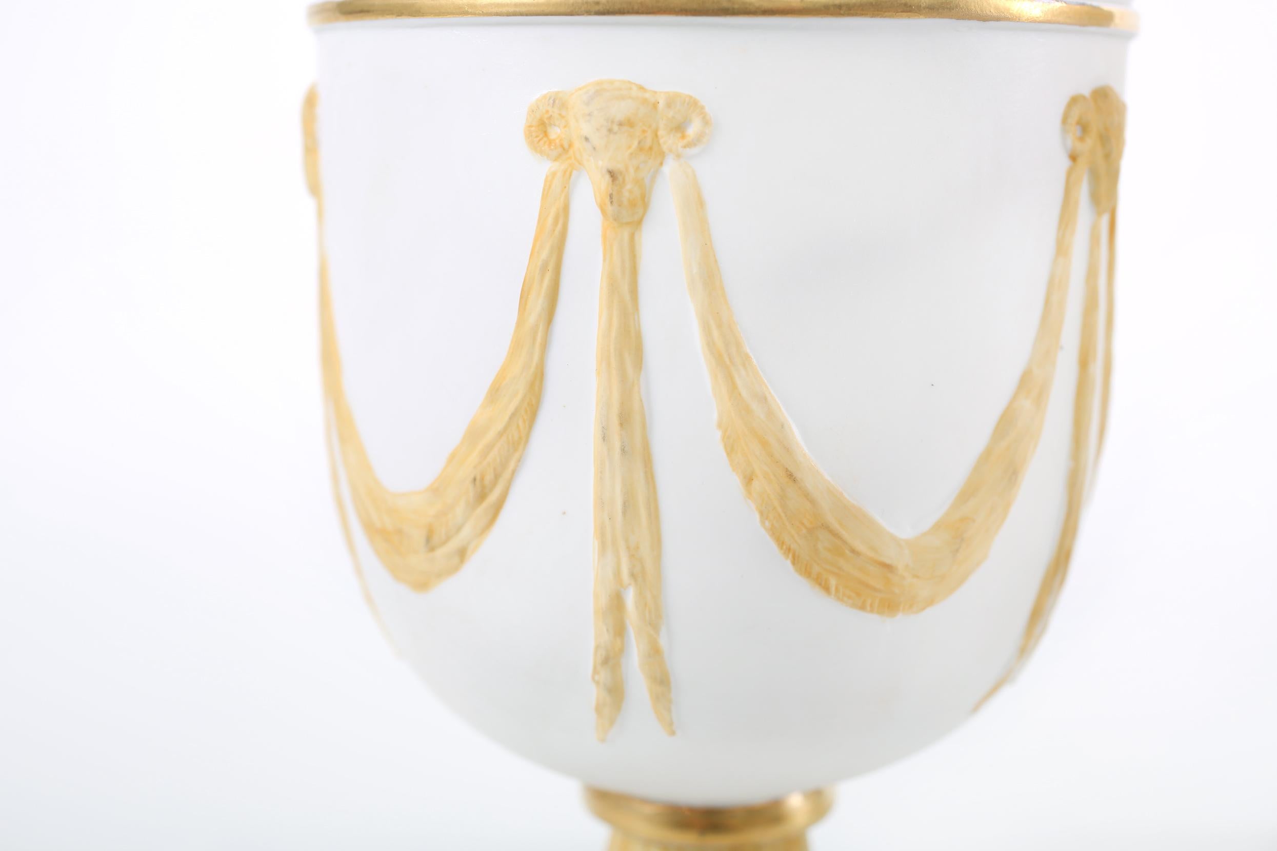 Pair Gilt Porcelain  Covered Decorative Urns 2