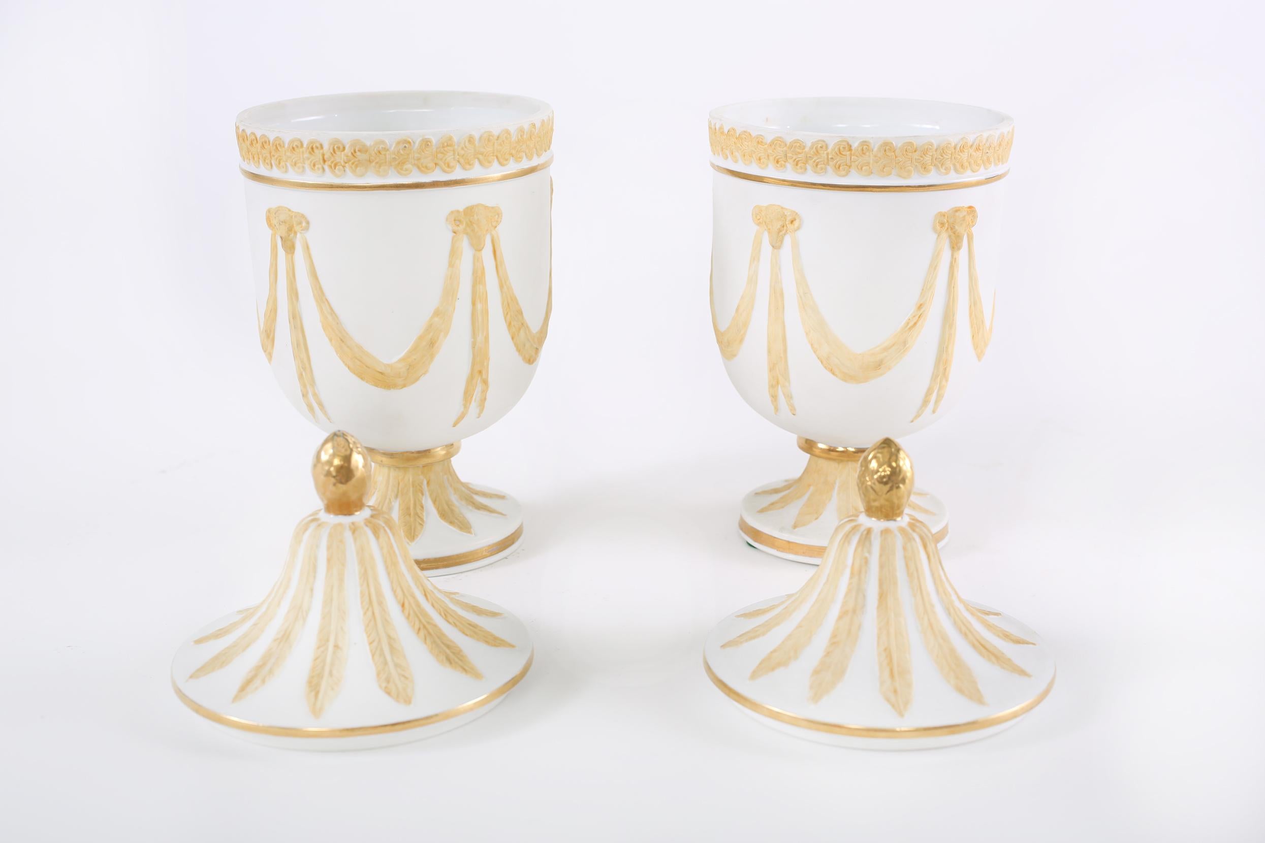 Pair Gilt Porcelain  Covered Decorative Urns 4