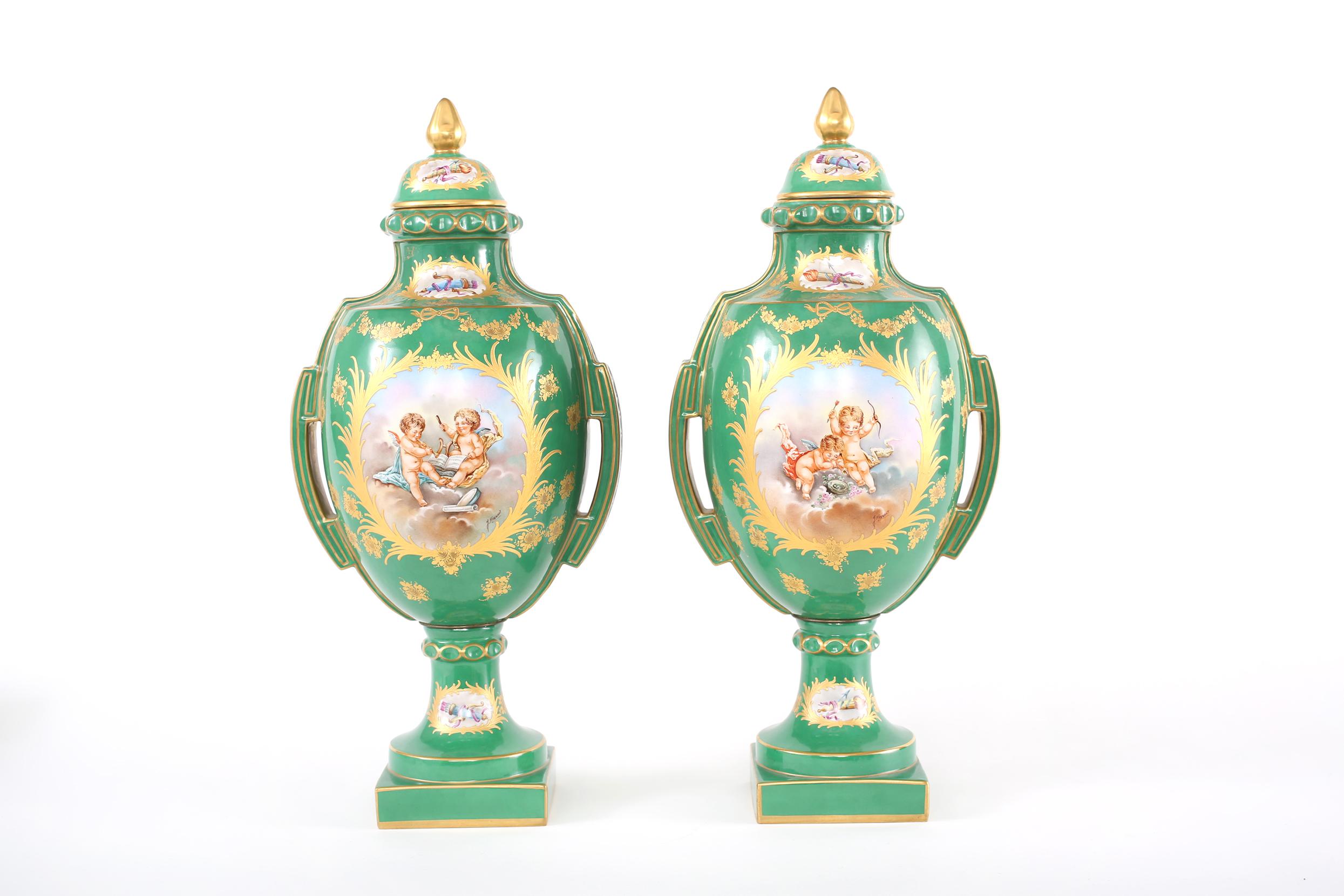 Pair Gilt Porcelain Dresden Covered Urns For Sale 10